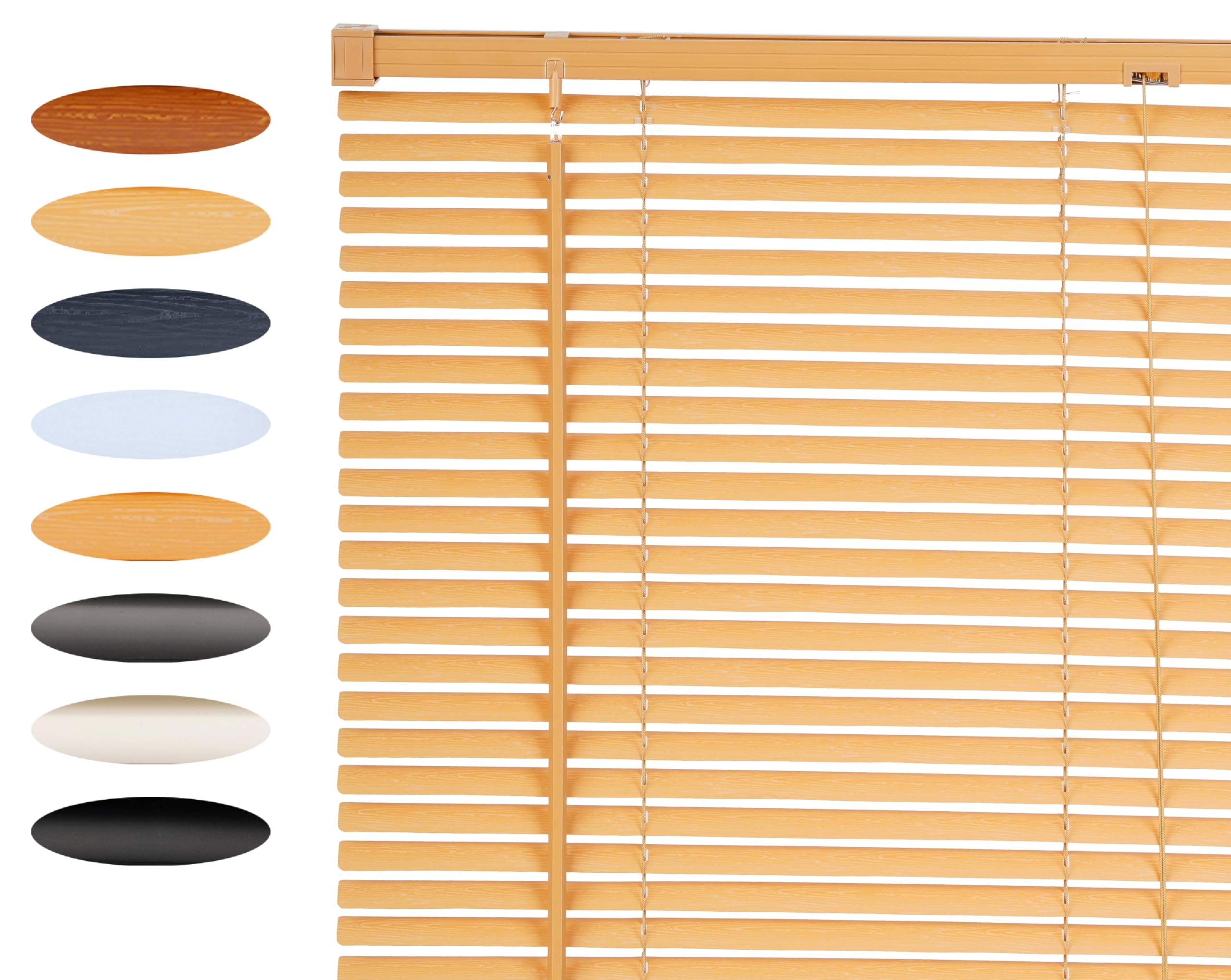 Lister Cartwright 25mm PVC Venetian Blinds for Windows – Trimmable, Easy Fit Curtains, Child Safe – Durable Home & Office Blind(Light Wood Textured, 180 cm Width x 160H cm)