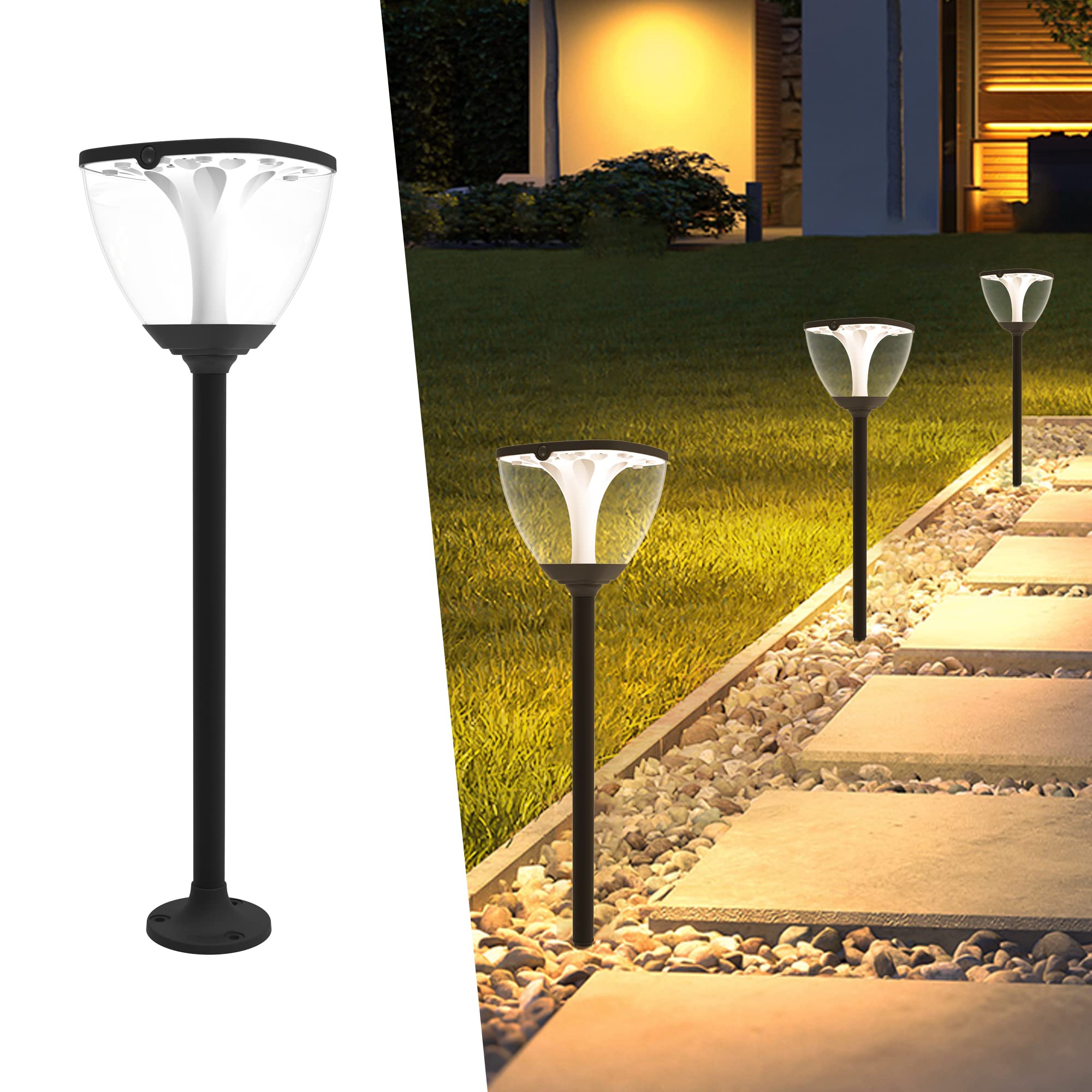 duowelly Lampione Solare Led Esterno con Palo,LED Luci Solari per Sentieri IP65 Impermeabile,Wireless Luce Solare con 3 Modalità,per Patio, Cortile,Vialetto,Percorso,83CM Alluminio(1 Pack)