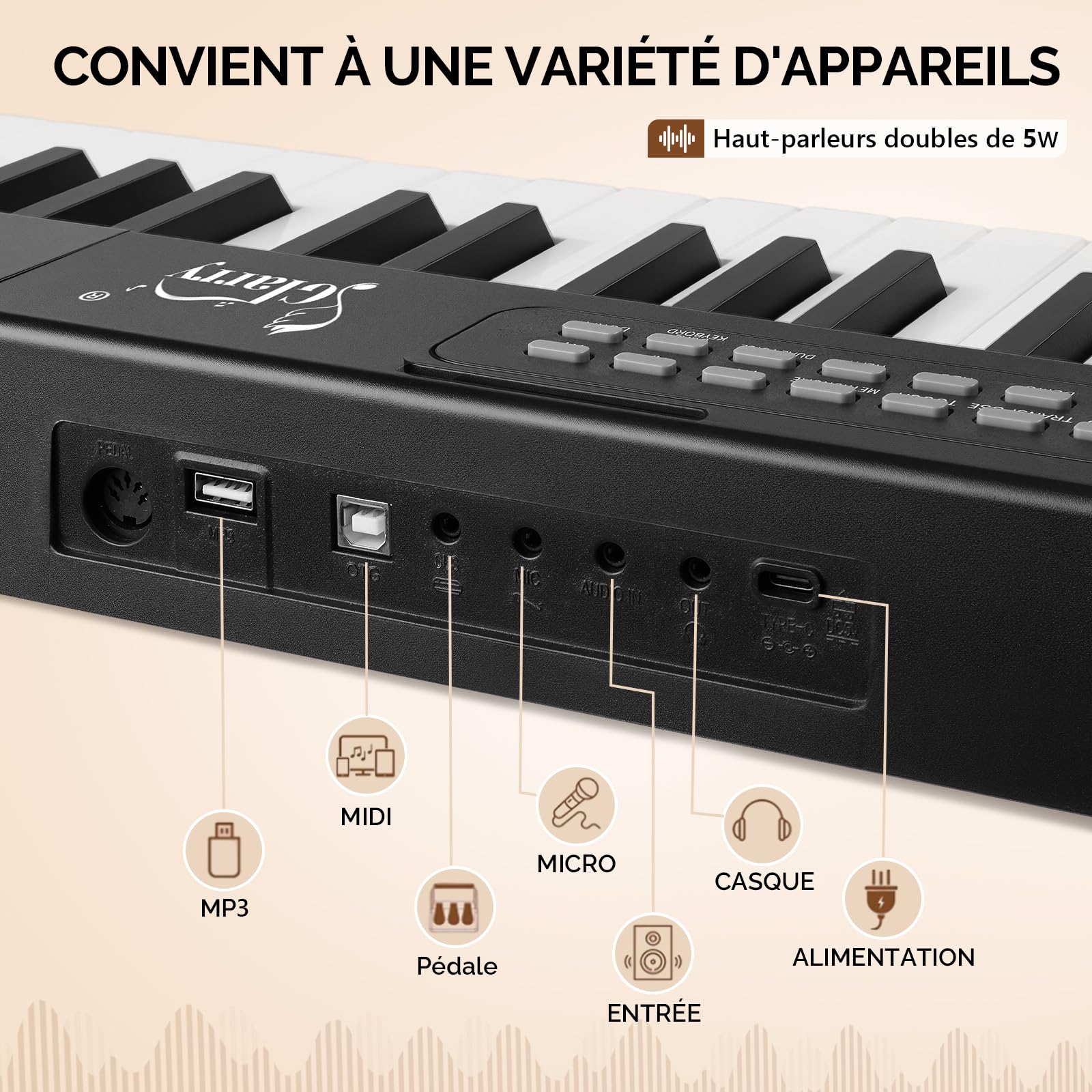 Bonnlo Piano Numérique Pliable GPPS01-106 à 88 touches, Clavier Semi-Lesté Standard, avec MIDI, Bluetooth, Sac à Main et Casque Audio Inclus, Noir