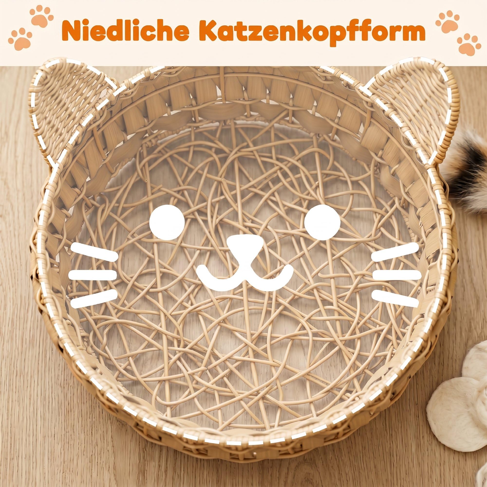 PawHut Legowisko i kryjówka dla kota do 10 kg 50x50x25 cm Jasnobrązowe | Zdejmowana poduszka, koszyk, domek, rattan