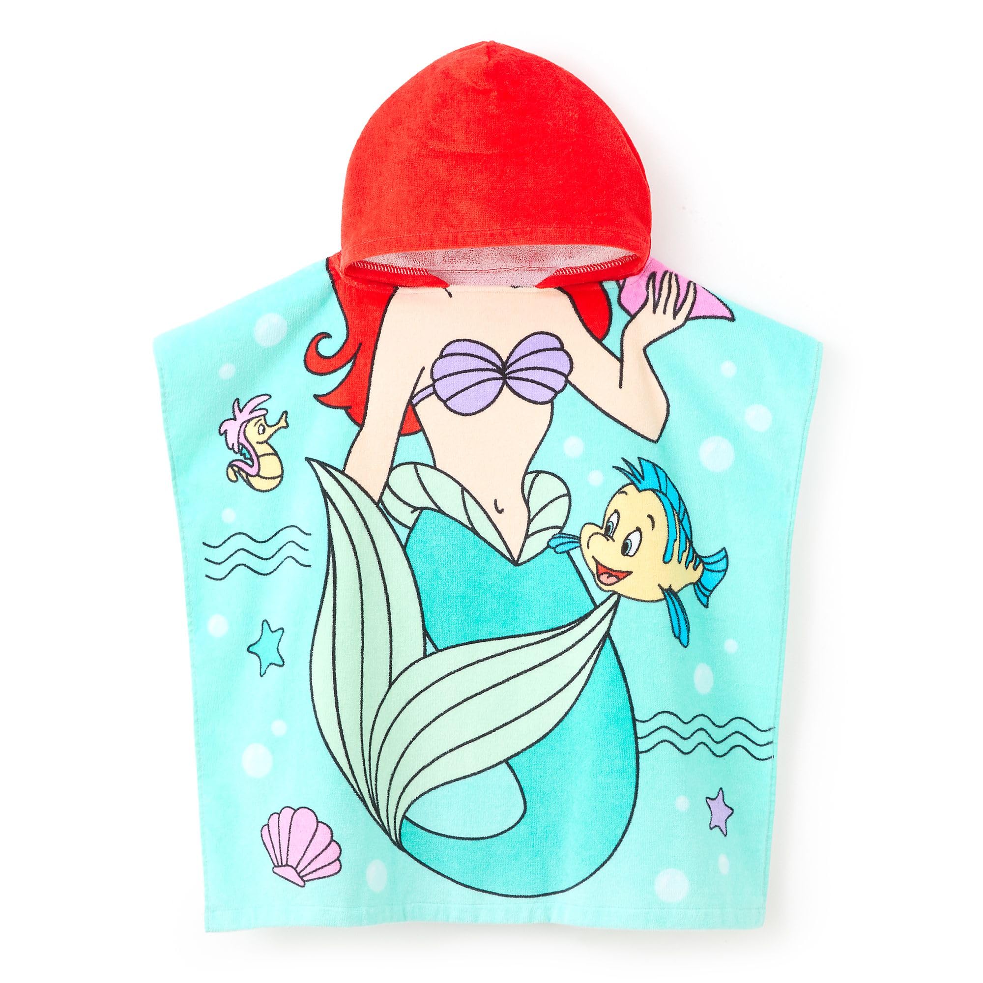 Disney Store Official The Little Mermaid Hooded Beach Towel for Kids – Ariel Cotton Towel 120 x 60 cm