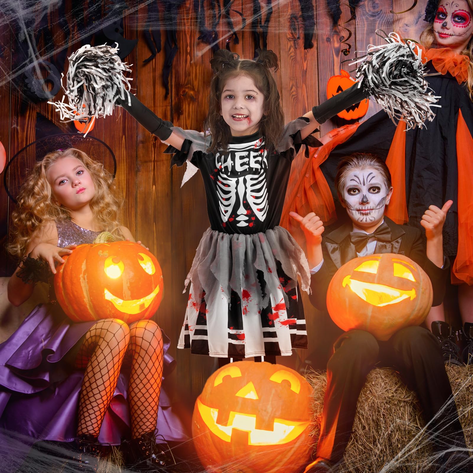 NebulaGlam Children's Cheerleader Costume Halloween, Zombie Cheerleader Costume - Image 2