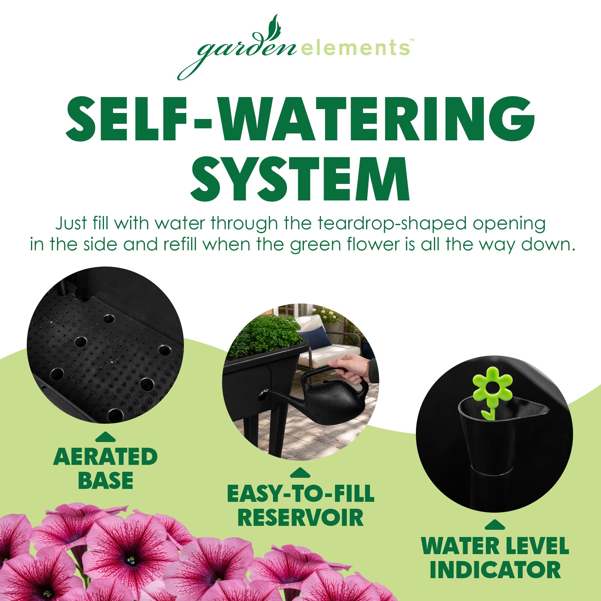 Garden Elements Cama de jardín elevada negra de 29.5 x 15 pulgadas, maceta de riego automático con cúpula de cultivo ventilada para verduras, hierbas y semillas en interiores y exteriores