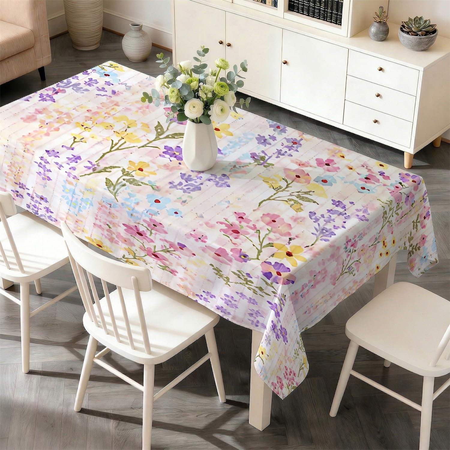 Nappe rectangulaire imperméable 100x140 cm à motif fleurs sauvages pour table de cuisine