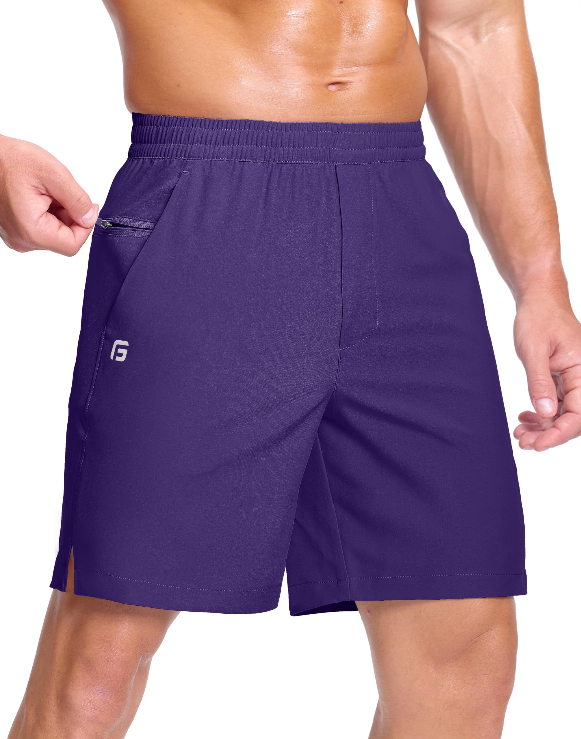 GGJ Men's Lightweight Athletic Shorts with 2 Zipper Pockets 7"/9"/5" Gym Workout Running Quick Dry Tennis Shorts for Men