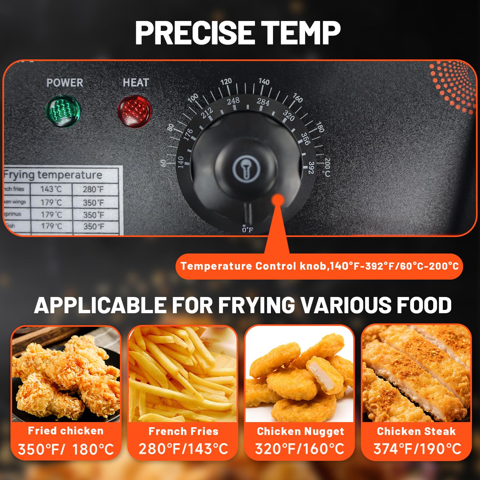 Friteuse Electrique avec Poignées Latérales, 8,6L/9,1Qt, 2500W