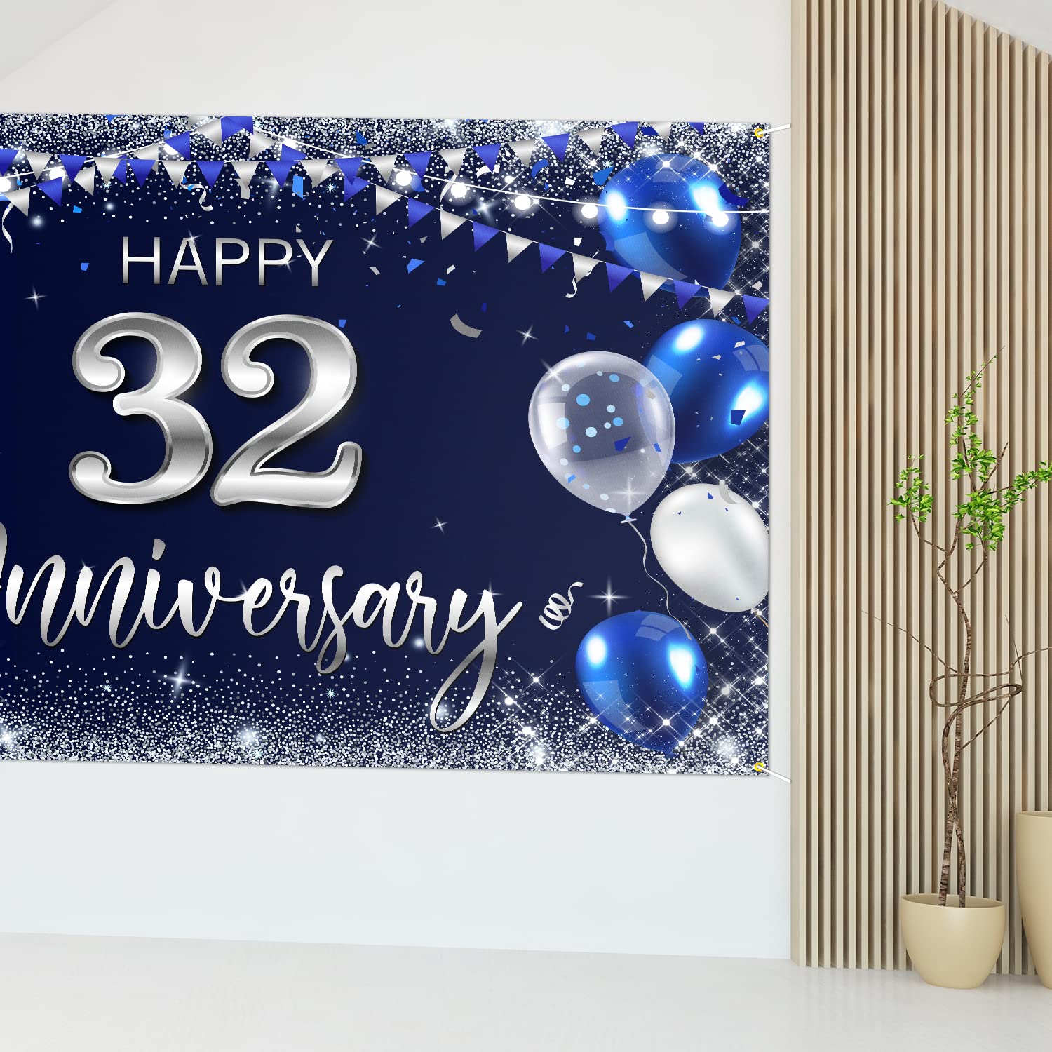 Amazon.com: Happy 32nd Anniversary Backdrop Banner Decor Navy Blue