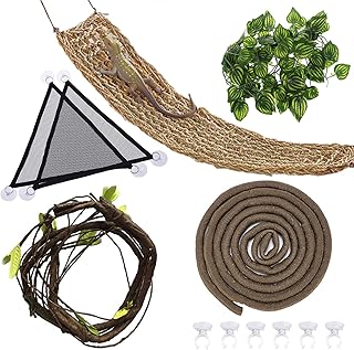Hamiledyi Bearded Dragon Tank Accessories Lizard Large Hammock Jungle Climber Vines Flexible Leaves Bendable Vine Artificial Branch Habitat Reptile Decor for Chameleon, Lizards,Gecko,Snakes