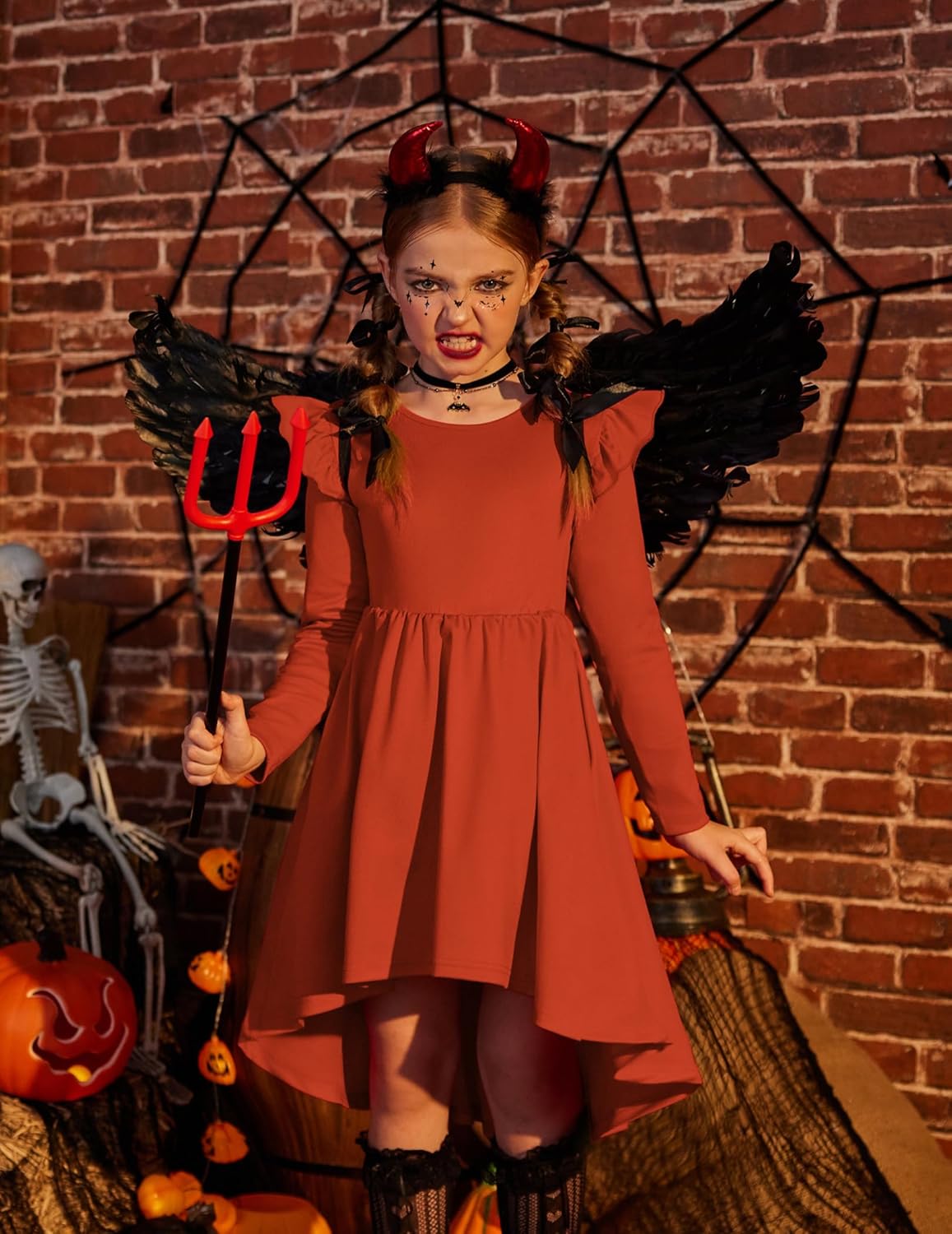 Arshiner Girls Dresses Ruffle Long Sleeve High Low Flowy Swing Casual Party Dresses with Pockets for 5-12 Y - Image 5