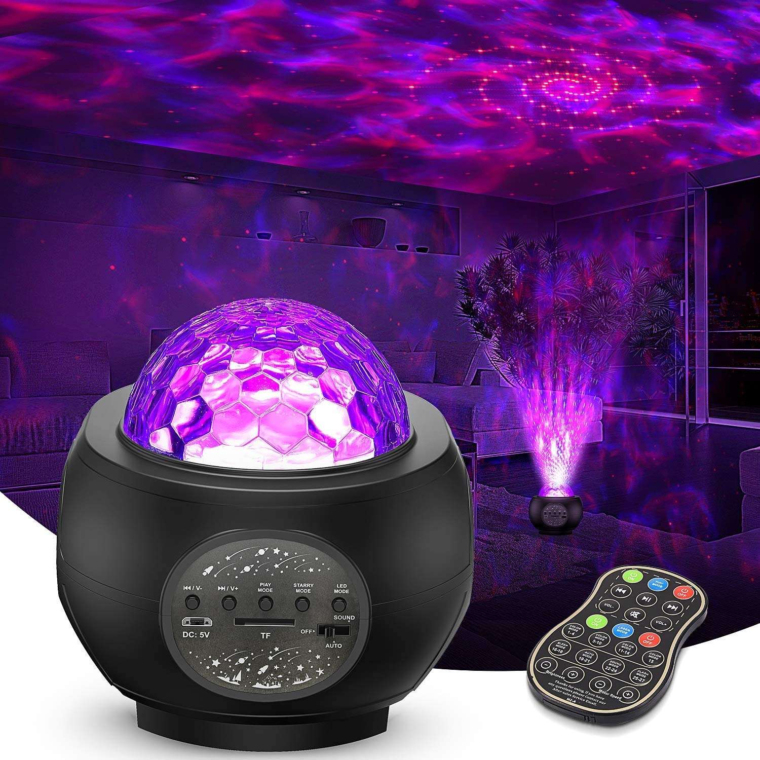 Projektor gwiazd z projektorem światła nocnego z galaktyką LED, projektor fal oceanu, głośnik muzyczny Bluetooth, do pokoju dziecięcego, pokoju zabaw, na imprezę, do kina domowego, atmosfera