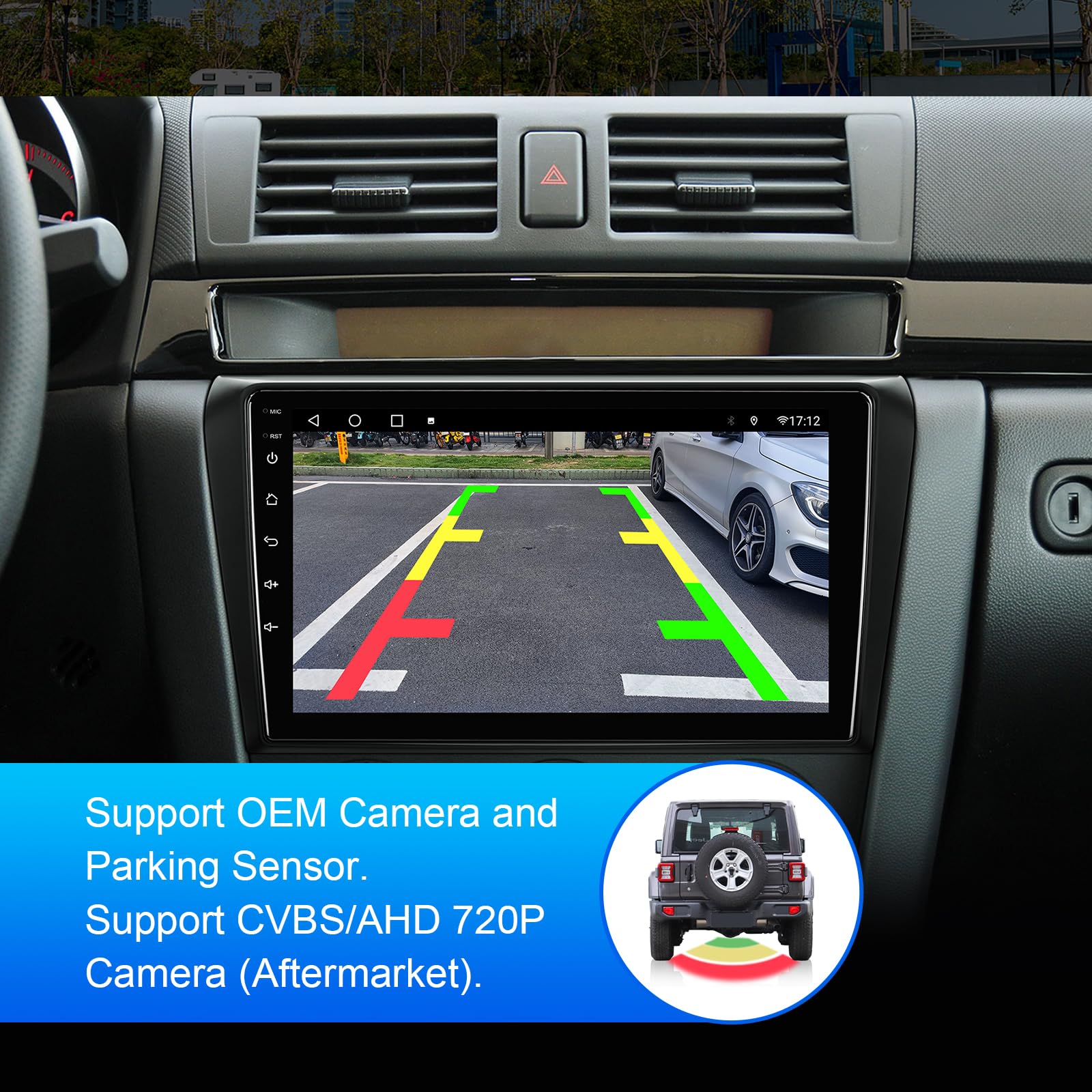 9-inch Android 12 Double Din Car Stereo for Mazda 3 2004, 2005, 2006, 2007, 2008, 2009 IPS Touchscreen Screen Car Radio with Carplay & Android Auto Support Backup Camera GPS FM Navi BT SWC