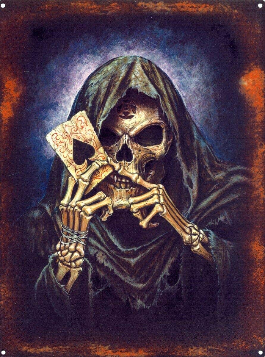 HOUVSSEN Alchemy Gothic Tin Sign Reaper's Ace, 12 X 16 Inch Tin Sign. Vintage Metal Tin Sign Kitchen Bathroom Office Bar Coffee Garage Cave Home Living Wall Decor Art Ideas Gifts.