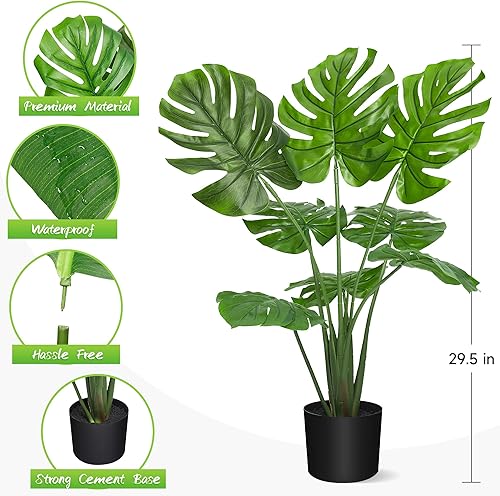 Miniatura 5 de IDEALHOUSE Planta artificial Monstera Deliciosa, 29 pulgadas, palmera tropical Monstera con maceta para decoración del hogar, sala de estar,