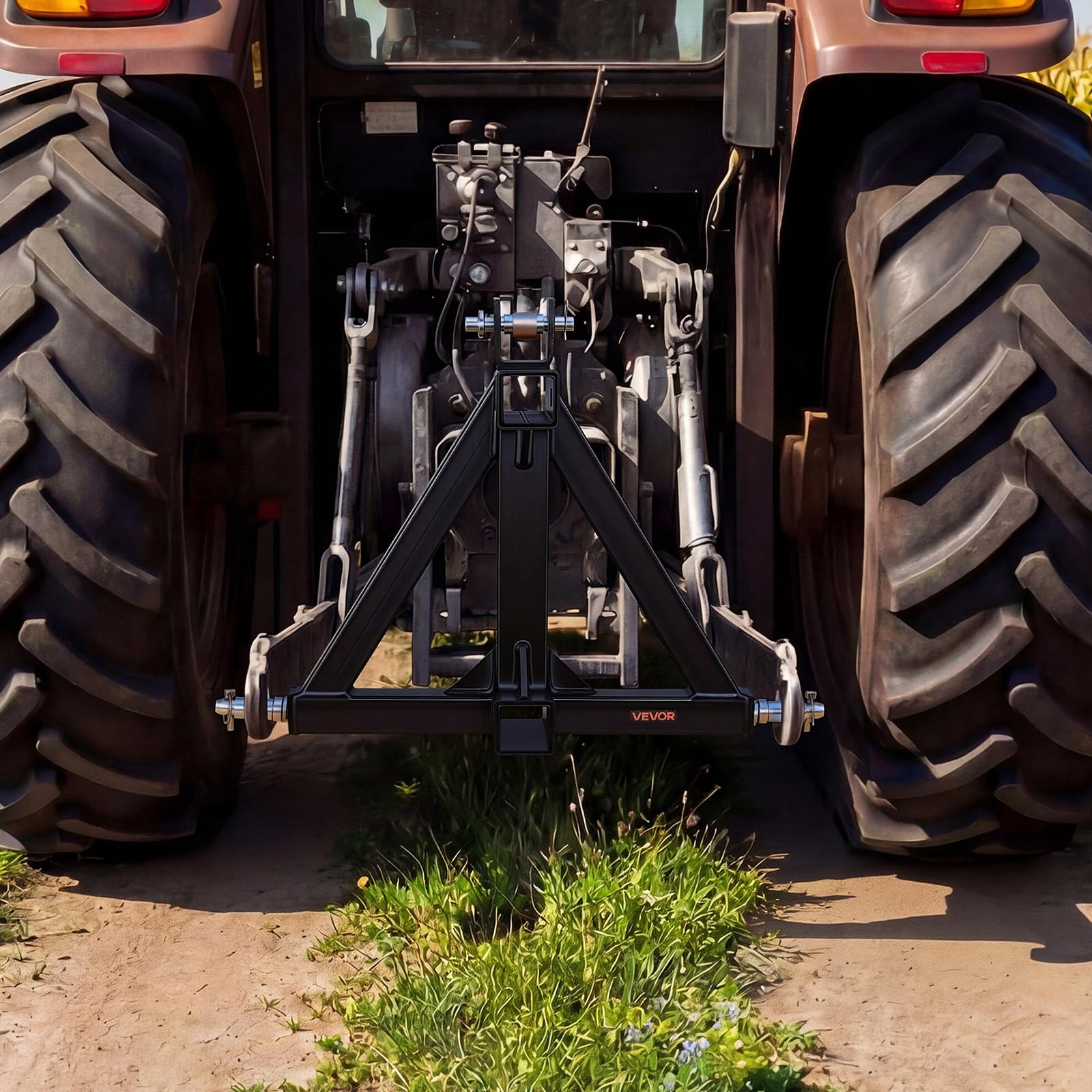 VEVOR Attelage de Remorque 3 Points avec 2 Récepteurs 50,8 mm Triangle d'Attelage, Adaptateur de Remorquage pour Tracteur Catégorie 1, Compatible avec Kubota, John Deere, Ford, Massey Ferguson, Yanmar