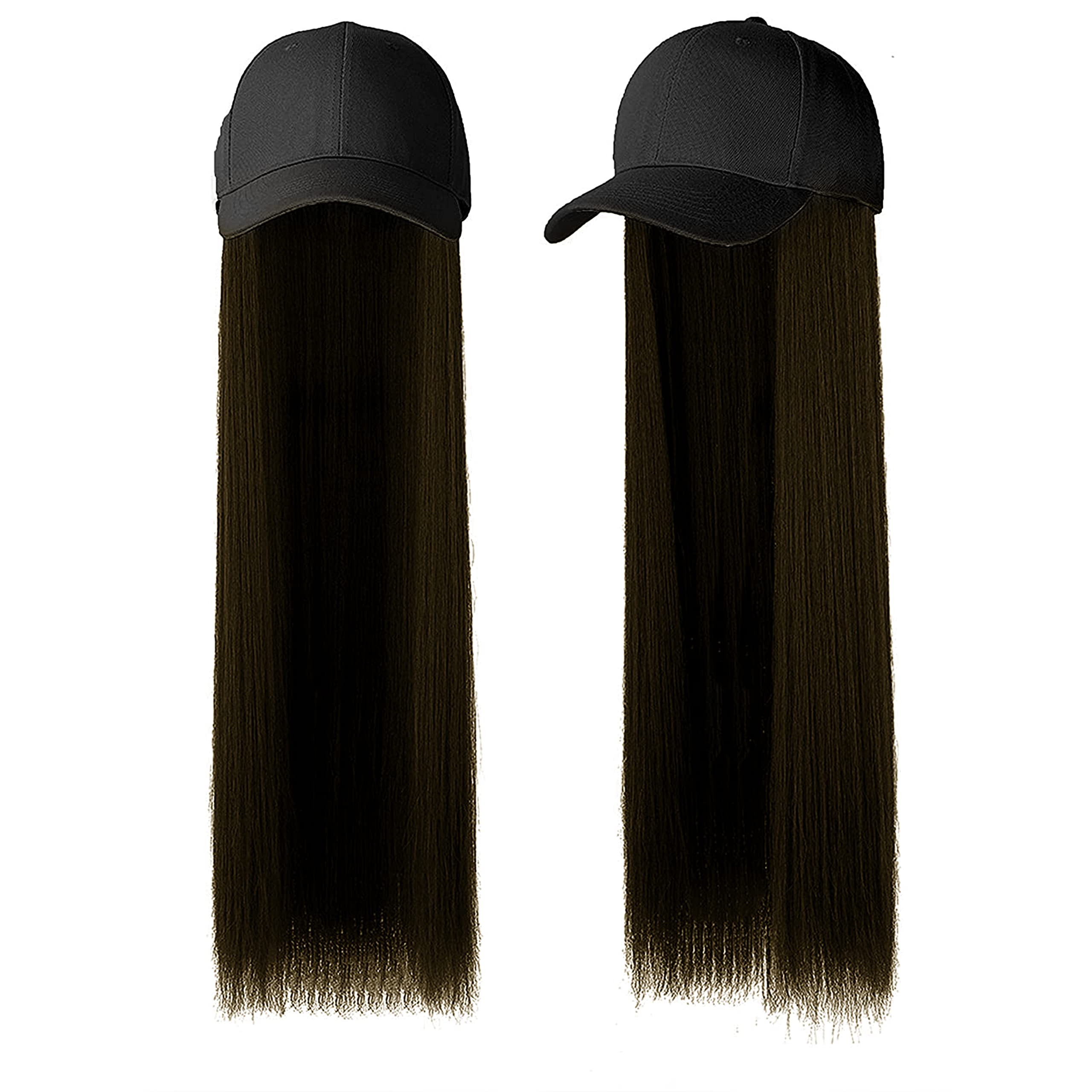 Paradise® Synthetic Hair Hat 26" Long Straight Hair piece Adjustable Baseball Cap Attached/Women Wigs Natural Hair Full Head 26inch (Dark Brown) (Free Carry Pouch)150 gram (Pack Of 1pc)-image-20