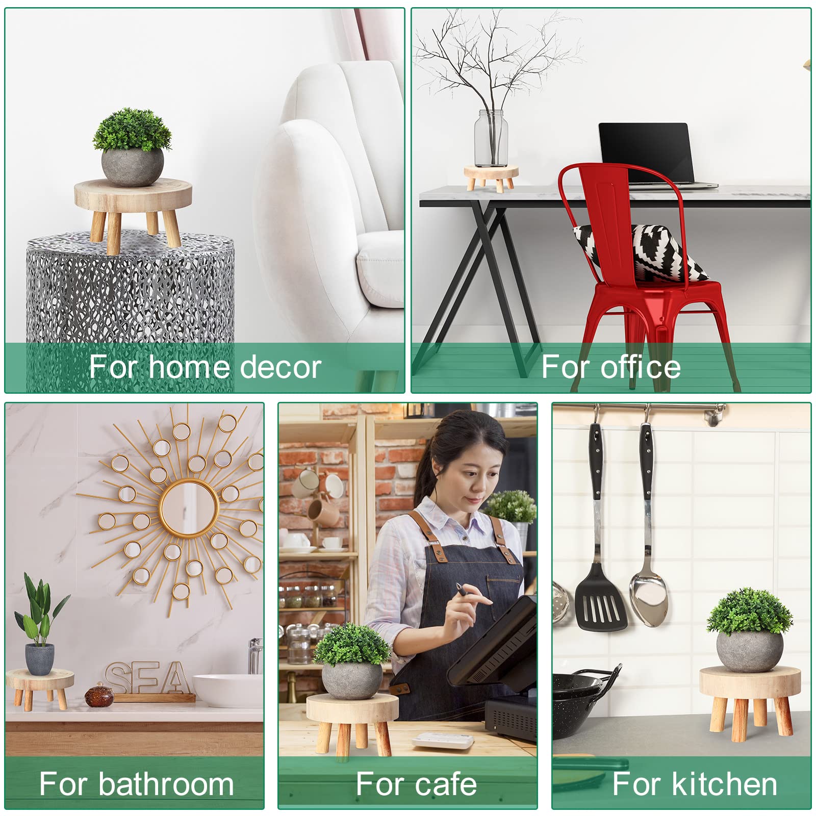 4 Pack Wooden Plant Stool Mini Wood Stool Display Plant Stand Wood Riser Round Small Table Succulents Flower Shelf Bonsai Rack Garden Plant Pot Riser Holder for Home Decor 2 Size (Wood Color)