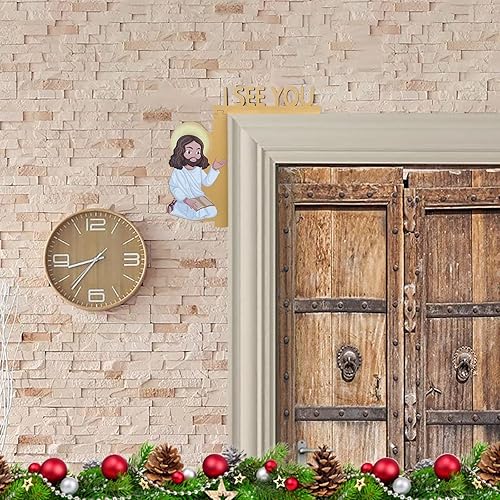 Miniatura 2 de Decoración de marco de esquina de puerta de Navidad decoración de puerta de reno de Papá Noel 2023 decoración de puerta de pared escultura de madera