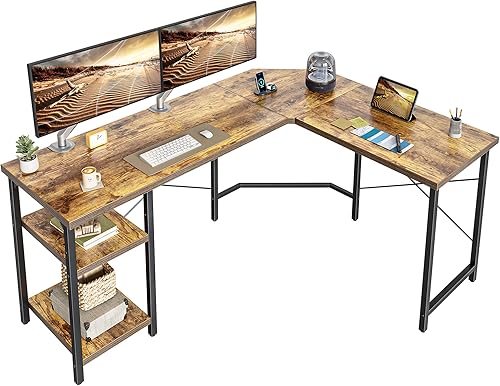 CubiCubi Escritorio en forma de L, escritorio esquinero reversible de 59.1 pulgadas con estantes de almacenamiento, escritorio de oficina en casa