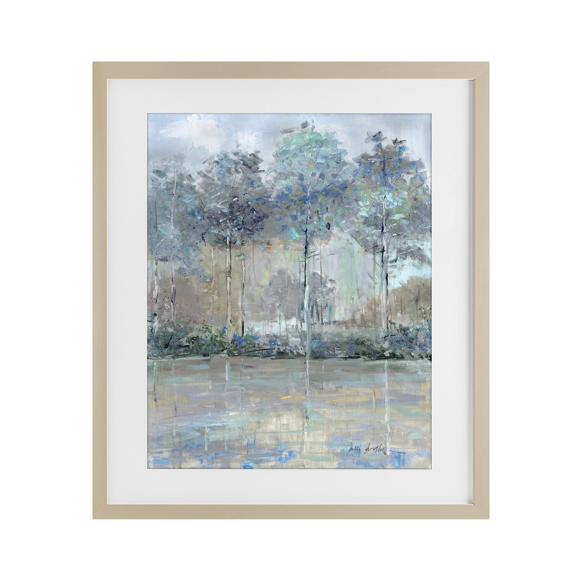 Stupell Industries Harvest Pine (Textured) Tranquil Trees Landscape Reflection, 17 X 21 Inch Framed Print Under Glass