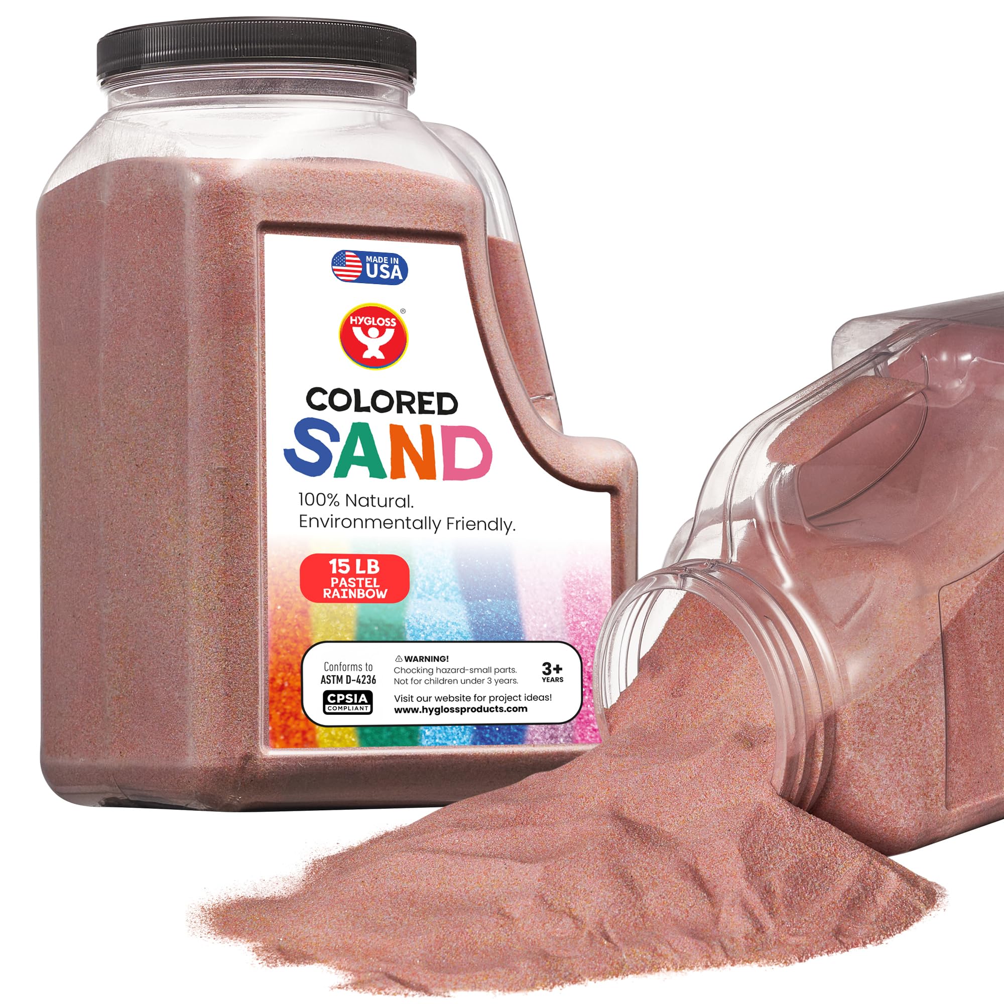 Hygloss Colored Sand for Crafts - 15 lb Bottle, Pastel Rainbow - Vibrant Colorful Fine Sensory Play Sand Art Kits for Kids - Classroom Activities for