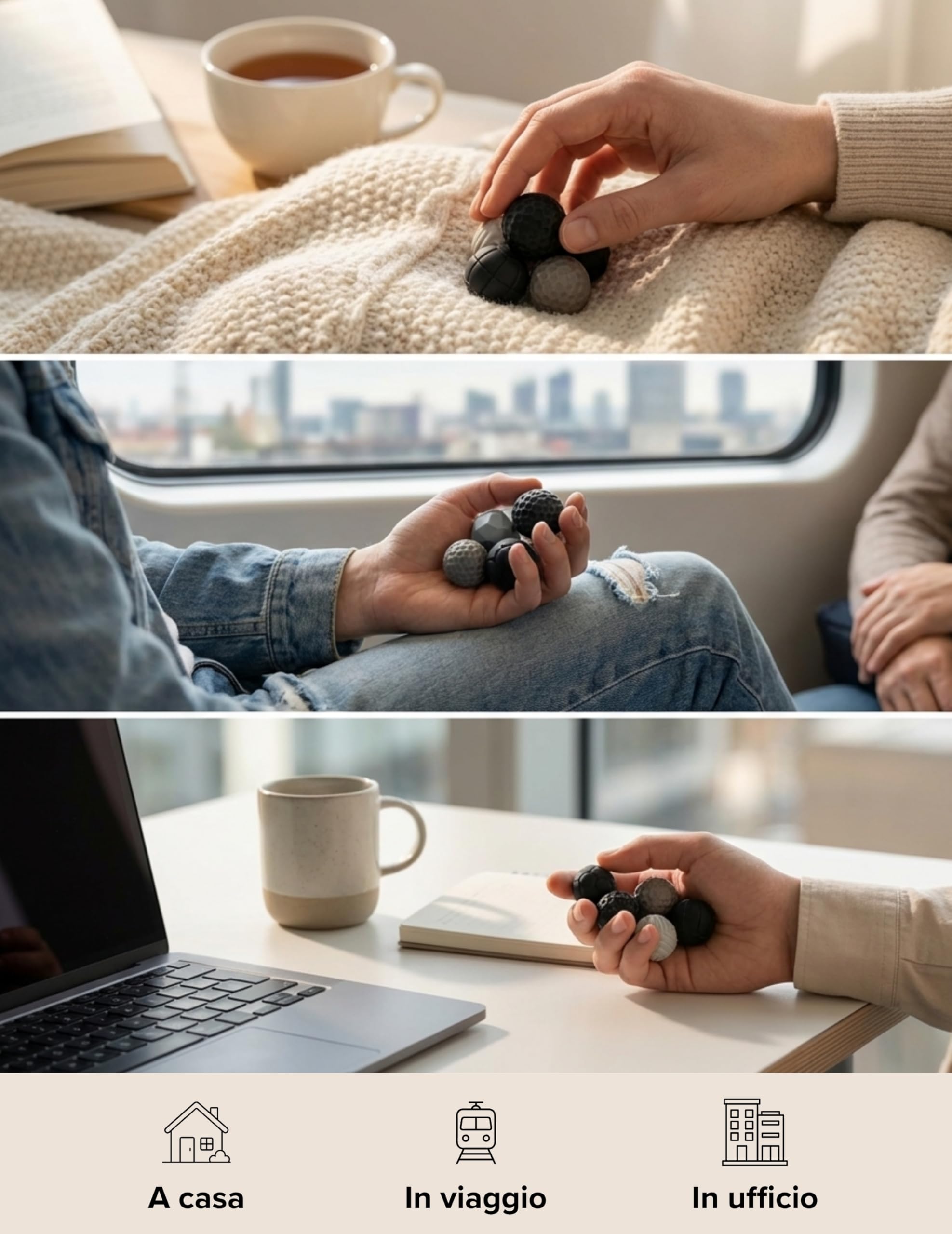 Magnetic Fidget Toys - Giocattolo antistress con sfere magnetiche - Focus Dots per ridurre lo stress e migliorare la concentrazione (Nero-Grigio) - 5