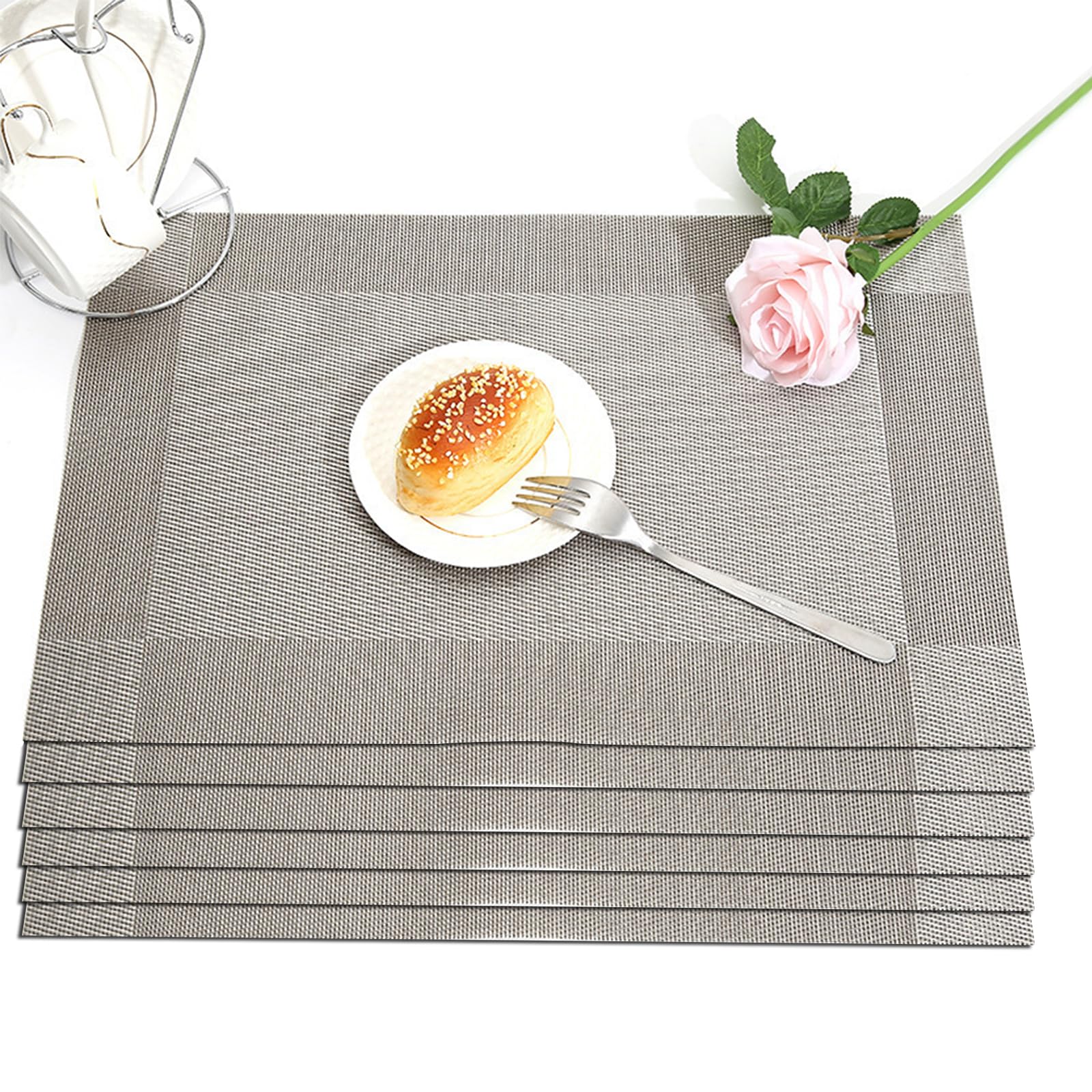 Soulnioi Placemats Set of 6, PVC Washable Table Mats Heat Resistant Dinner Plate Mats for Kitchen Dining Table