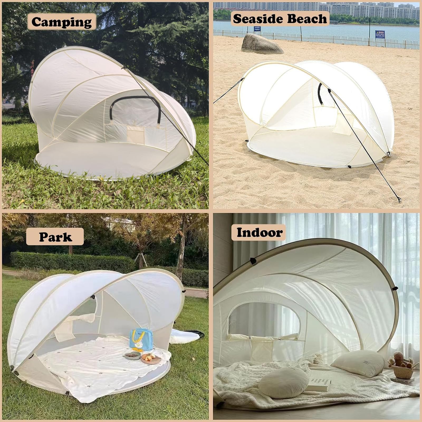 Beach Shelter Pop Up Beach Tent UV Protection Throw Tent Weather Light Beach Tent for Garden Beach,Beige
