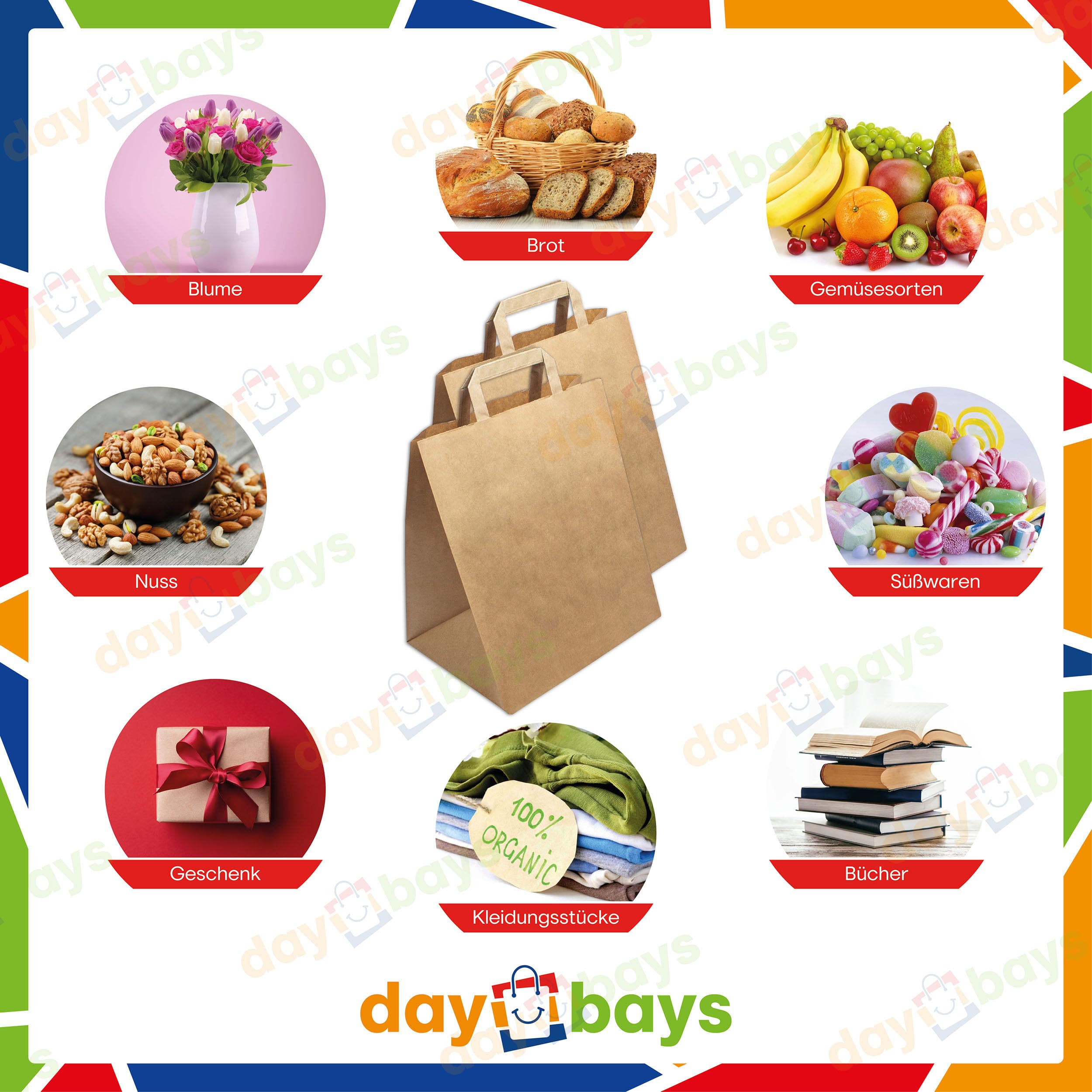 Papiertüten 26+20 x 28 cm Braun, 1000 Stk. Geschenktüten Papiertragetaschen mit Henkel aus Kraftpapier, Papiertaschen Geschenktüte Papiertüte klein (1000)
