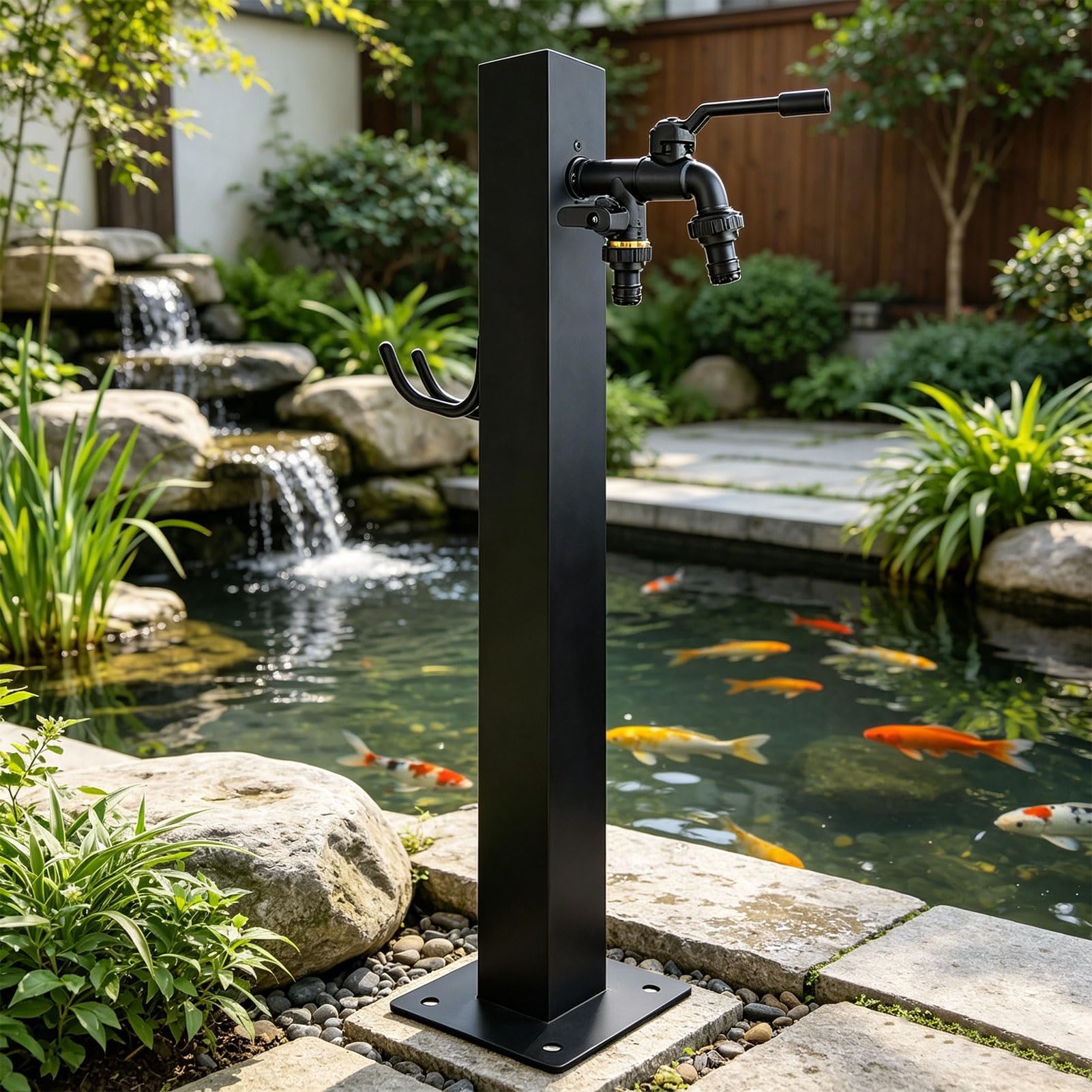 304 Stainless Steel Outdoor Water Column with Double Faucet, Freestanding Floor Mounted Hydrant Water Tap for Garden Farm Pasture Backyard Irrigation Washing(Height: 95cm/37.4in)