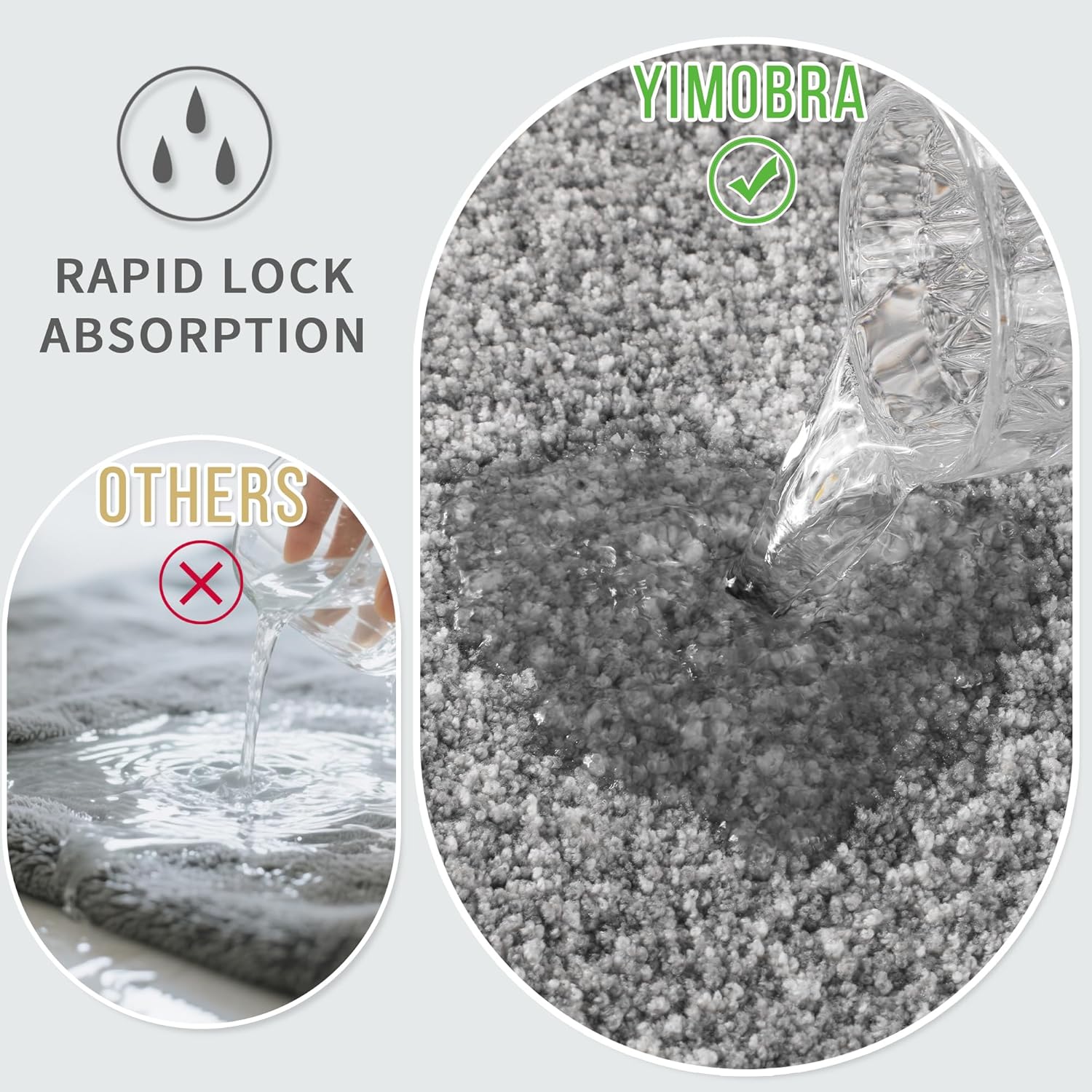 Yimobra Long Bathroom Rug Non Slip Washable, Soft Absorbent Microfiber Bath Mat, Dual-Tone Decor Rug with Rubber Backing for Bathroom Floor Tub and Shower,44x24,Home Essentials,Grey and White - Image 5