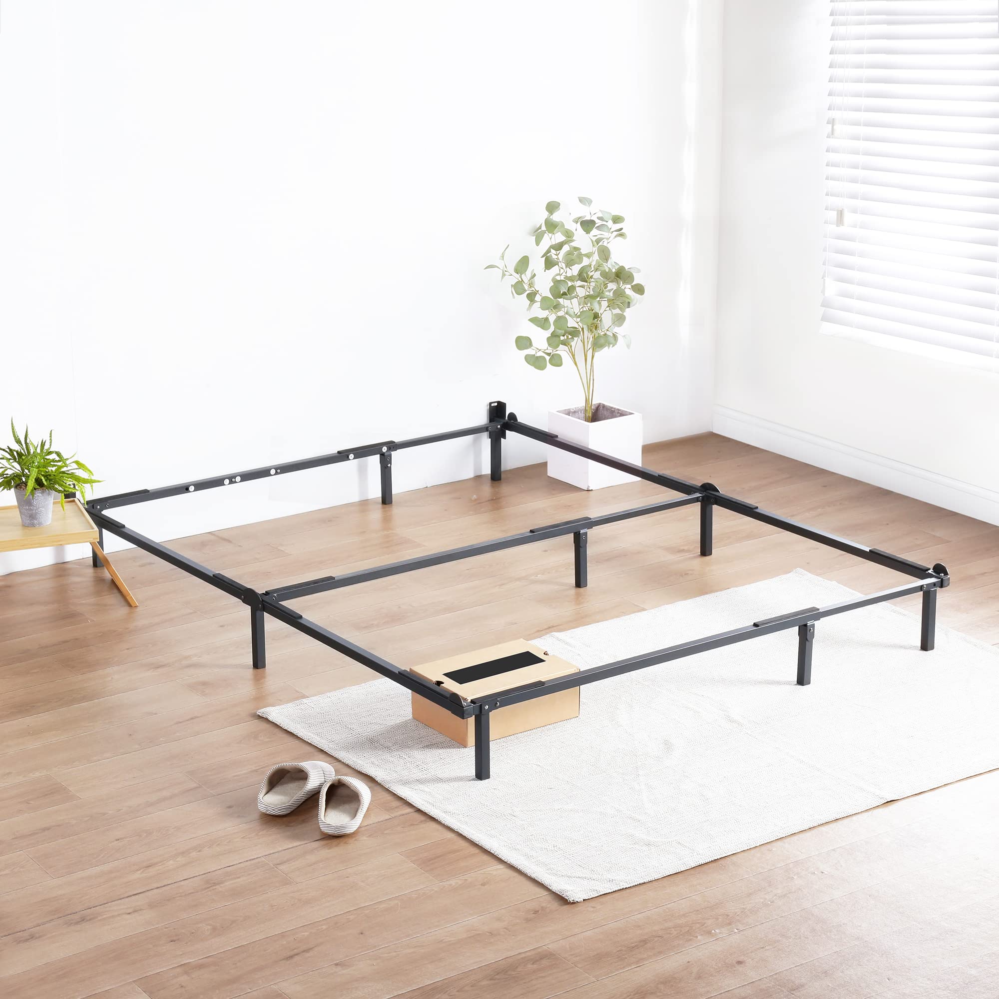 Olee Sleep 7 Inch Dura Metal Compact Steel Bed Frame, Adjustable Base for Box Spring and Mattress, Full Queen King Compatible, Tool Free Easy Asssembly