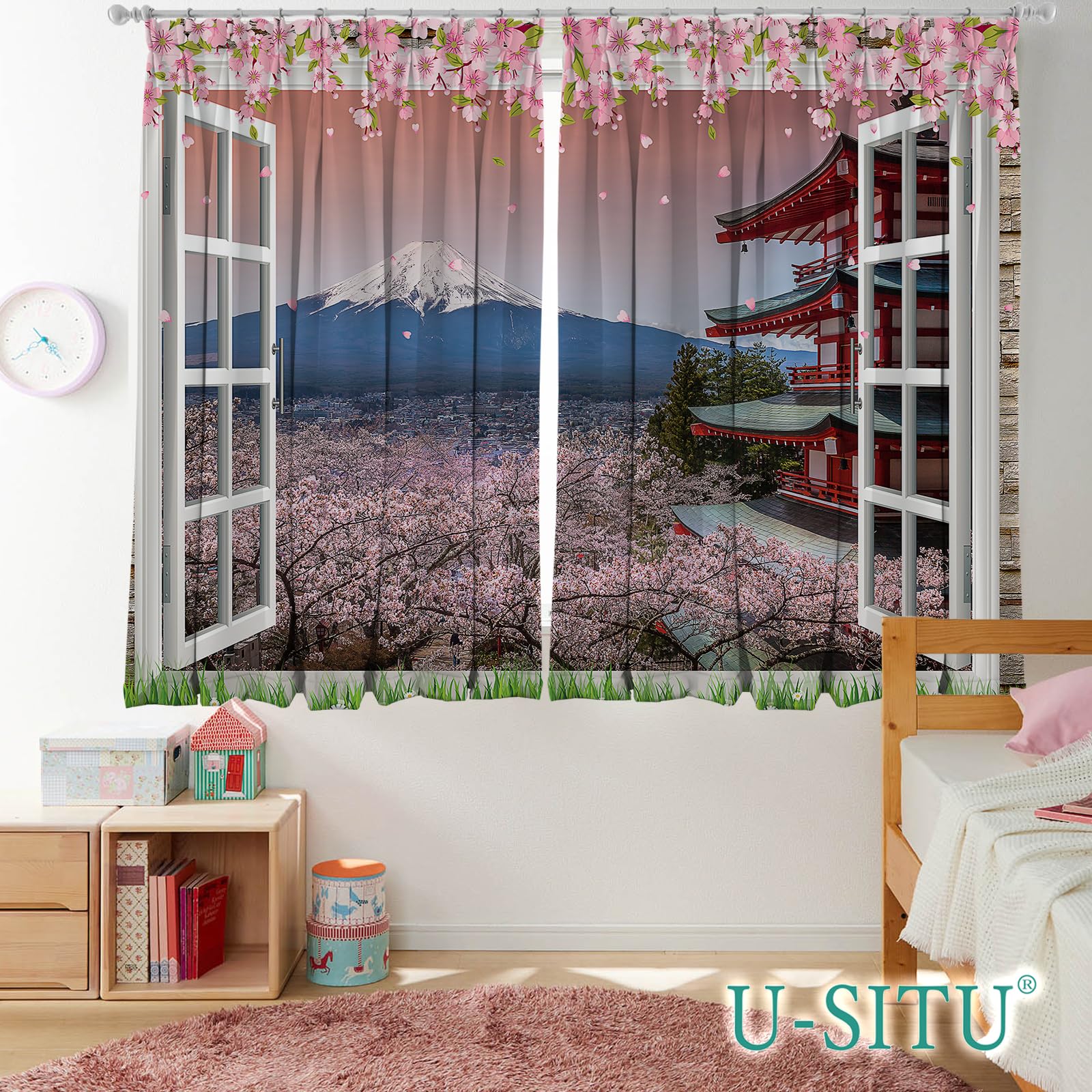 Amazon｜U-SITU 両開き 風景カーテン 遮光 断熱 防寒 UVカット
