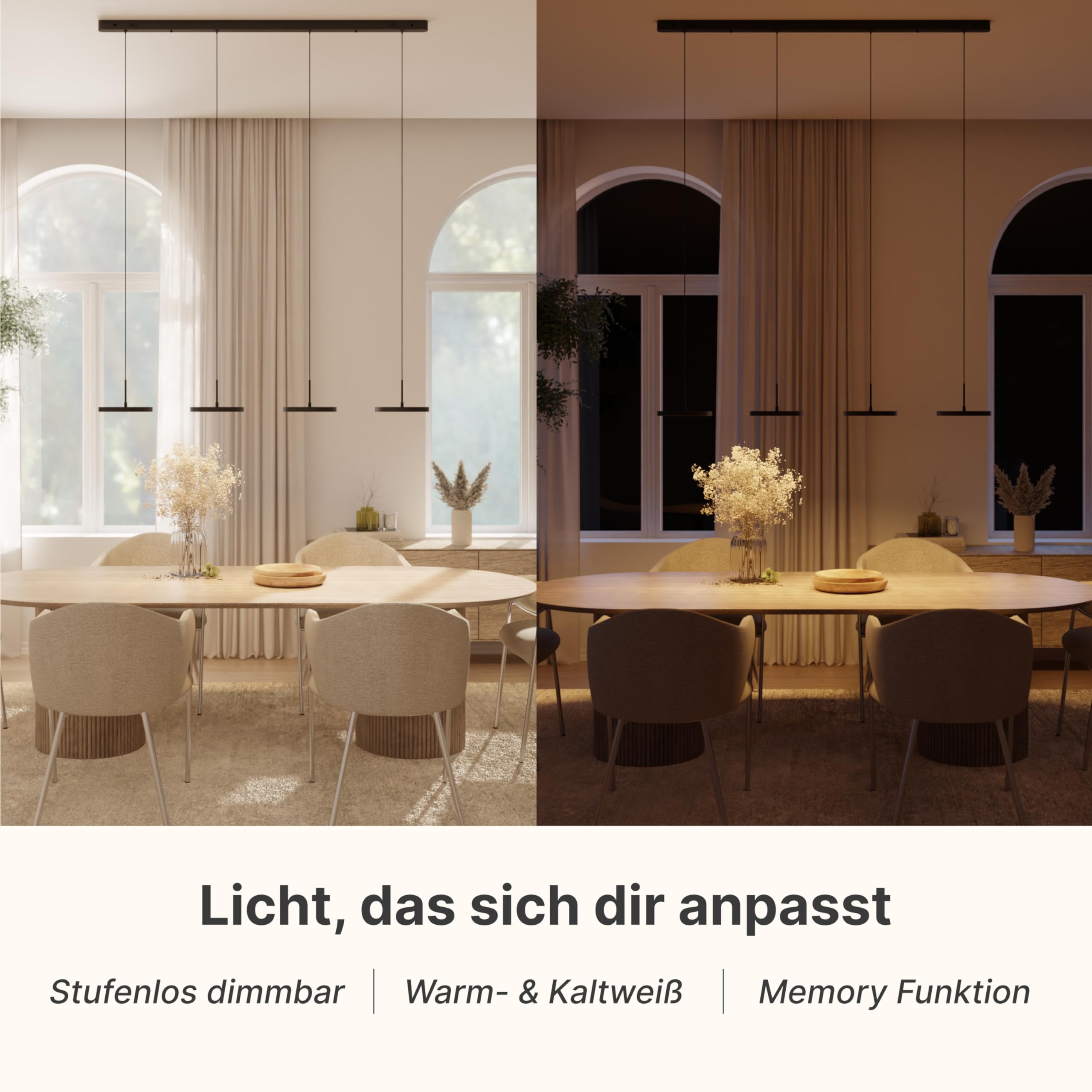 Dimmbare Pendelleuchte 'Evanos', LED Deckenleuchte, moderne Hängelampe Esstisch Wohnzimmer Smart Home Alexa Google Home Tuya