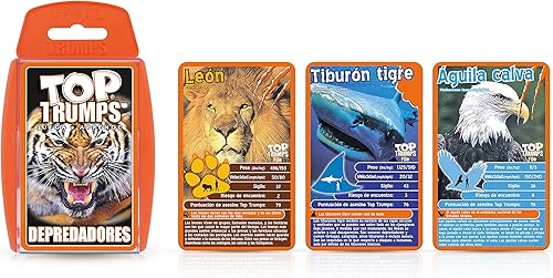 Miniatura 2 de Top Trumps Juego de cartas Deadliest Predators Edición en español, aprende sobre el gran tiburón blanco, el dragón de Komodo y la Cobra Real en este