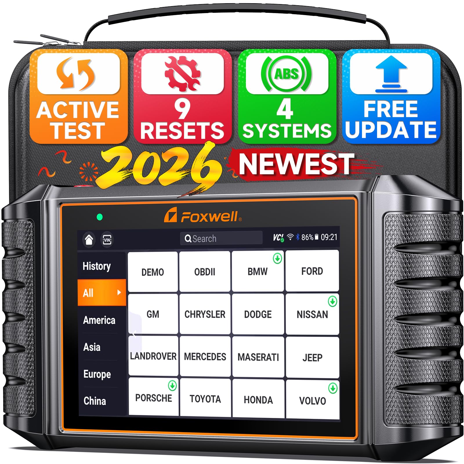 FOXWELL NT716 OBD2 Scanner Bidirectional Scan Tool for Engine, ABS, SRS & Transmission, Code Reader with 9 Resets Including ABS, Oil Light, SAS, EPB, BMS, DPF, Throttle Relearn & Injector, Black