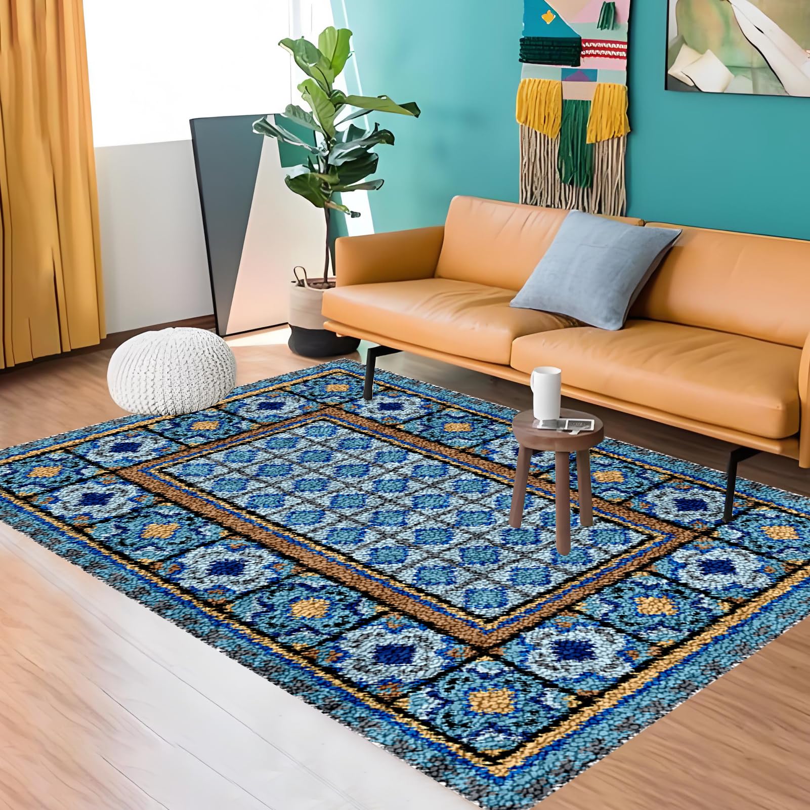 Kit Gancio di Chiusura Tappeto, Kit da Ricamo Tappeto Fai da Te Fare, Tappeto per Uncinetto Latch Hook Rug Kit per Adulti, Kit per Fabbricare Tappeti a Punto Croce, per Decorazione Casa 38 x 52 cm