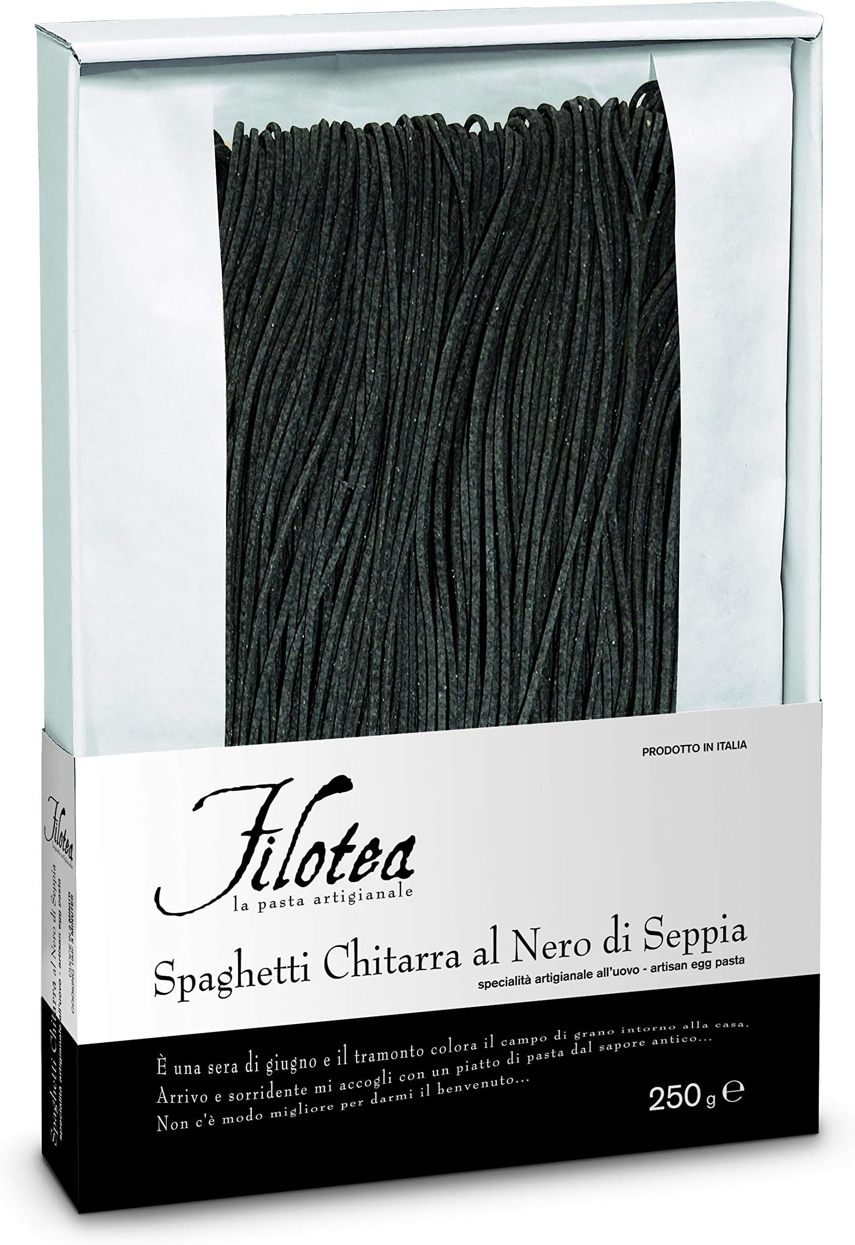 Filotea Egg Spaghetti Pasta, Black Squid Ink, 8.8 Ounce