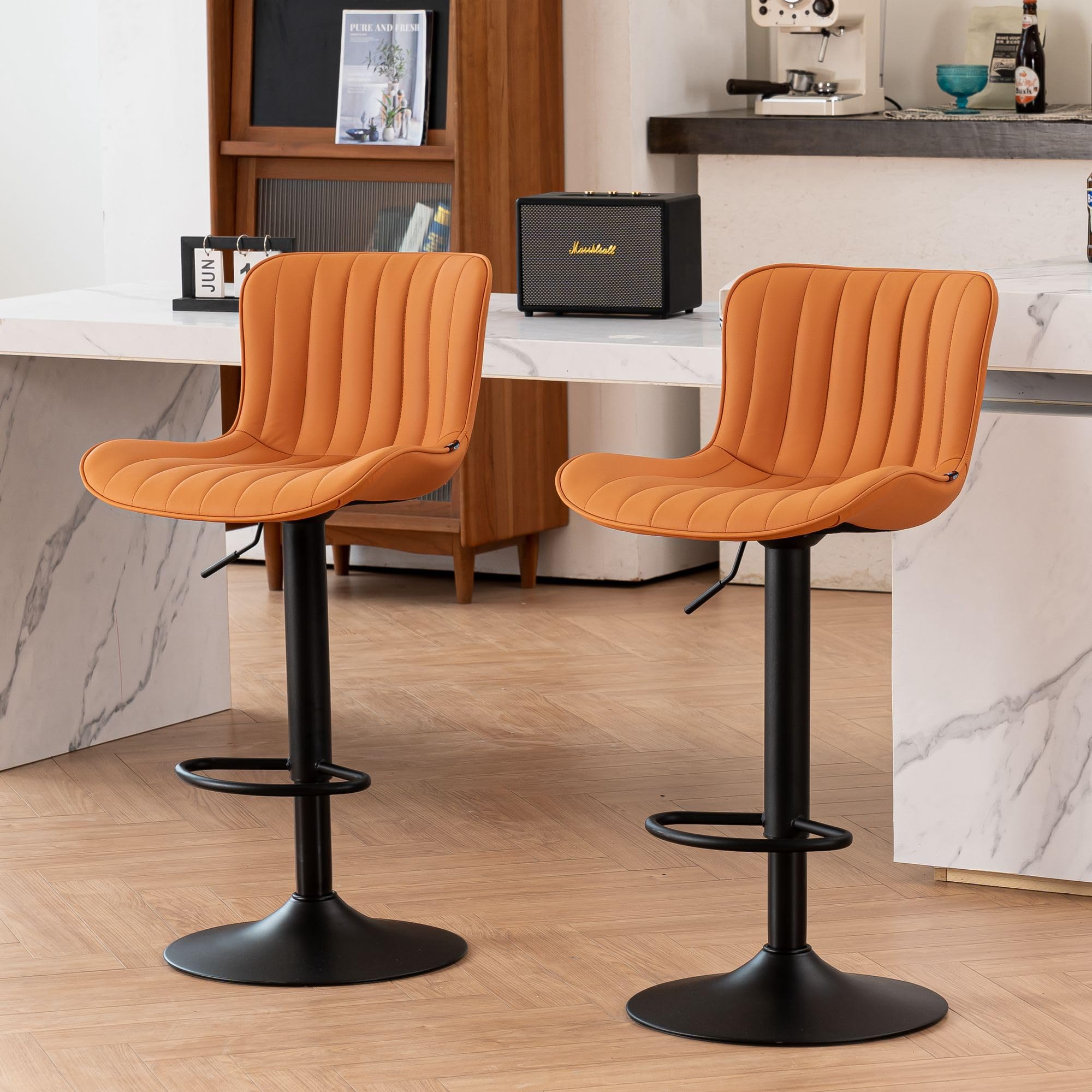 Lot De 2 Tabourets De Bar Pivotants - Cuir Synthétique Marron, Hauteur Réglable 71-83 Cm, Structure Métal - Capacité 136 Kg - 2