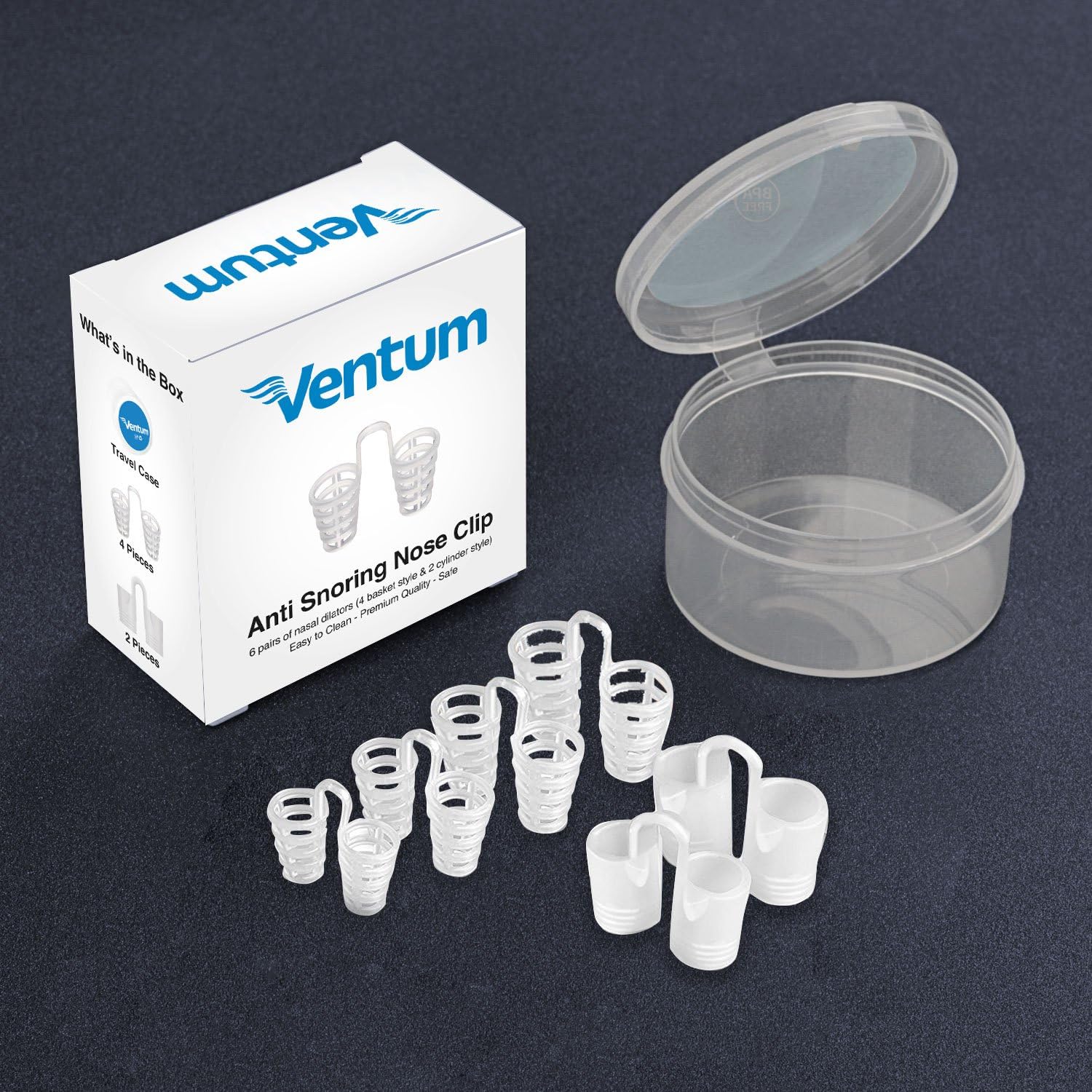 Ventum- Anti Snoring Devices – 2 Styles 6 Pieces Snoring Solution Anti Snore Device - Stop Snoring Nose Vents¬ for Natural and Comfortable Sleep Aid Kit Nasal Dilators and Travel Case (Set of 6)