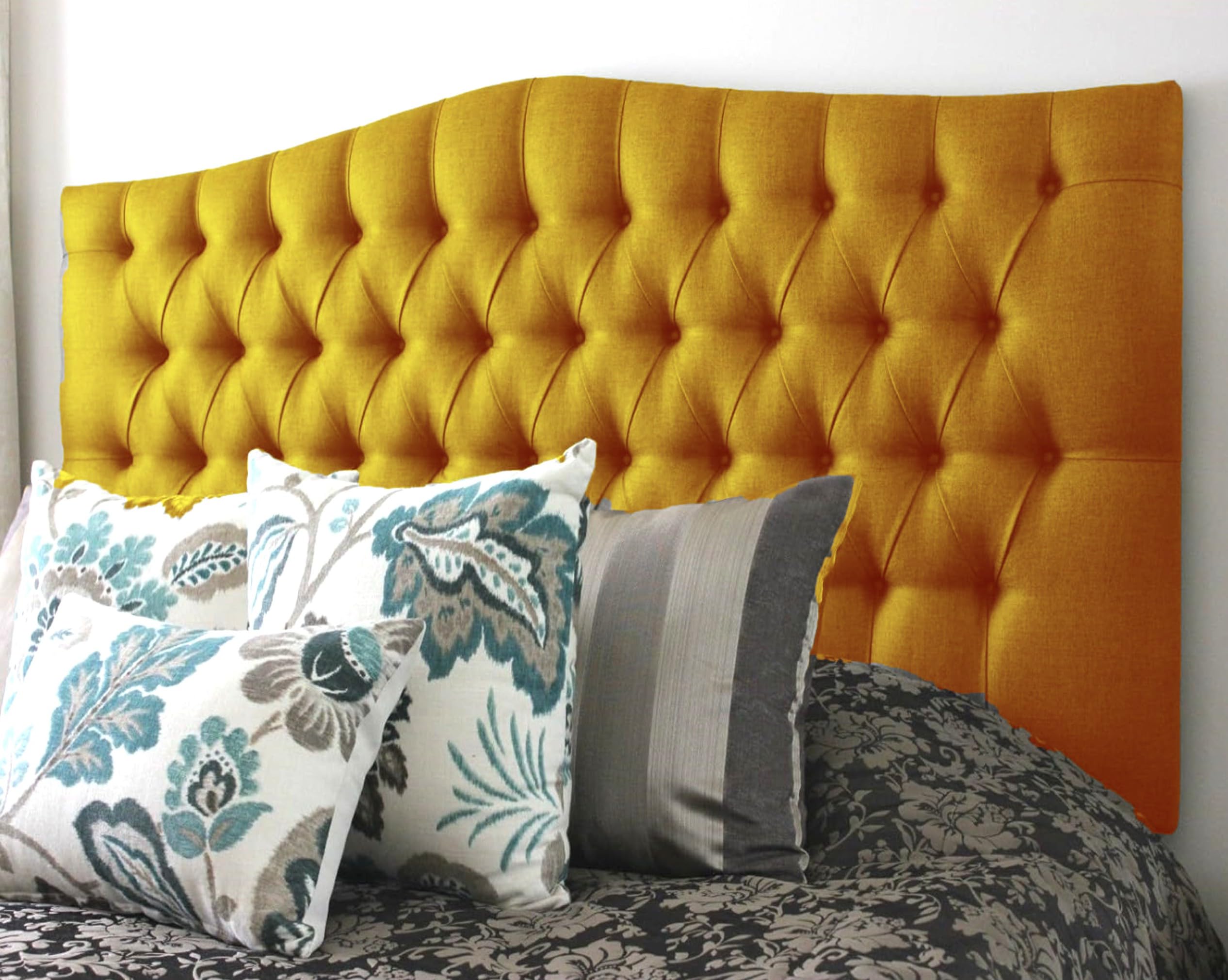 luxisleepltd Plush Velvet Fabric Dewsbury Tufted Upholstered Headboard for divan bed frame Single double king 26/30" Height, (Mustard, 3ft-30'' High)