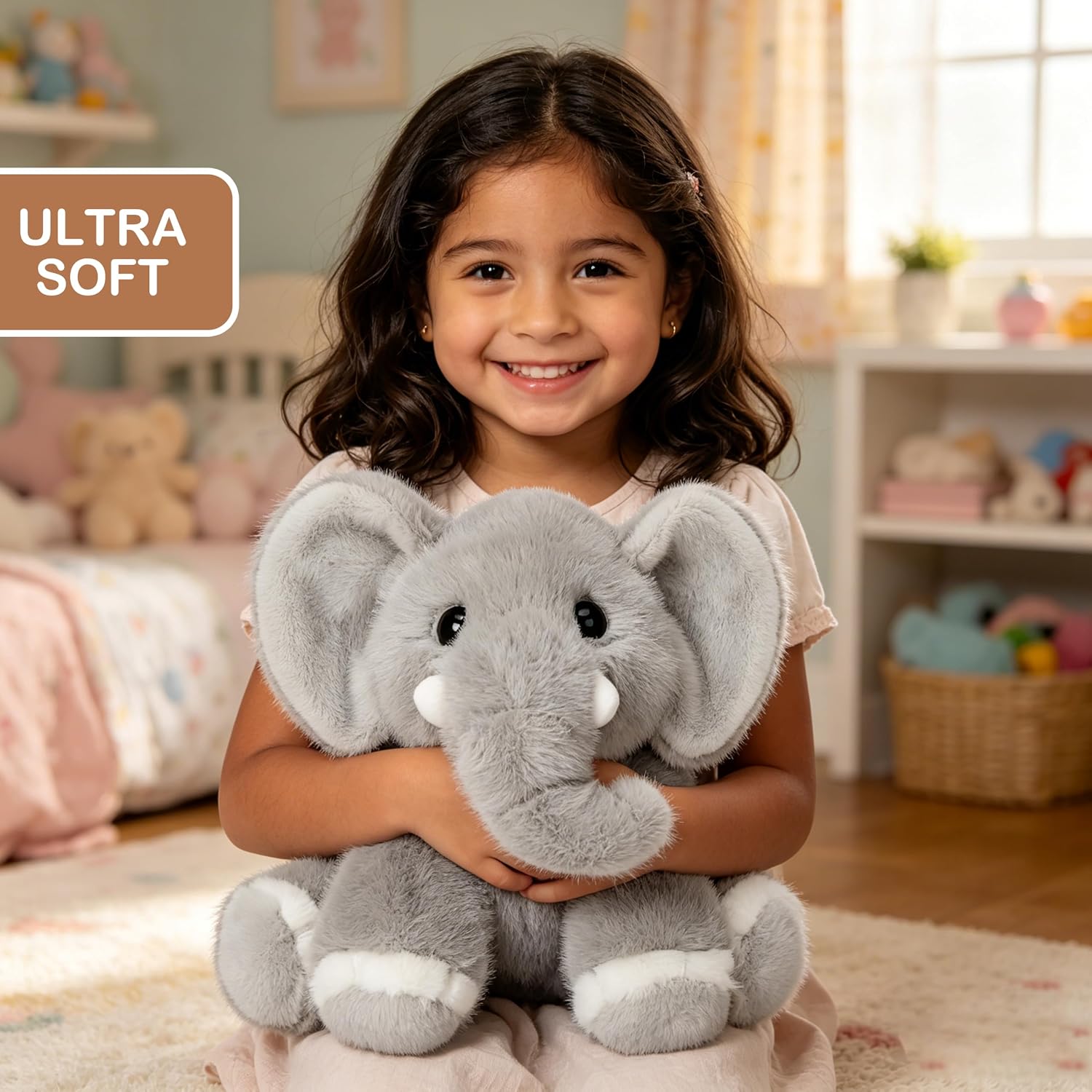 Elephant Stuffed Animal Plush Toy,Cute 15.8" Big Soft Cuddly Gift for Kids Babies Boys Girls, Ideal Baby Shower Valentine Holiday Present, Bedroom Room Decor image 2
