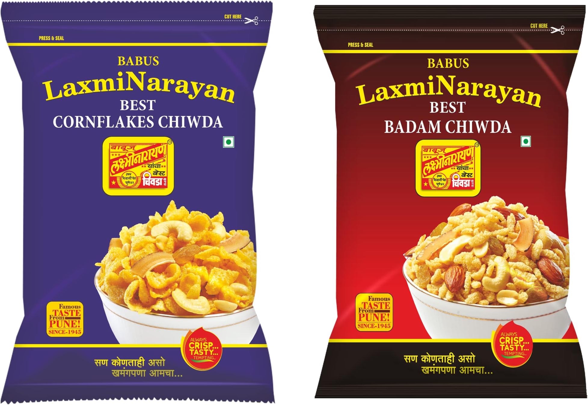 Babus Laxminarayan Fresh & Delicious Combo Of Cornflakes Chiwda & Badam Chiwda (2 Count)_500Gm