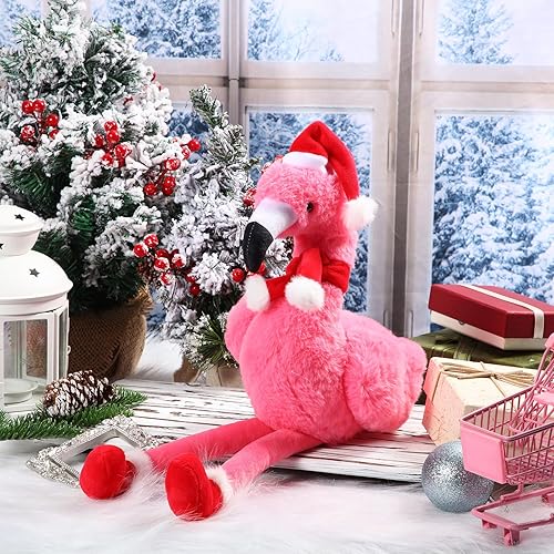 Miniatura 4 de Threan Muñeco de peluche navideño de 8 pulgadas con sombrero de Papá Noel para decoración navideña, regalos de Navidad e invierno (estilo alpaca)