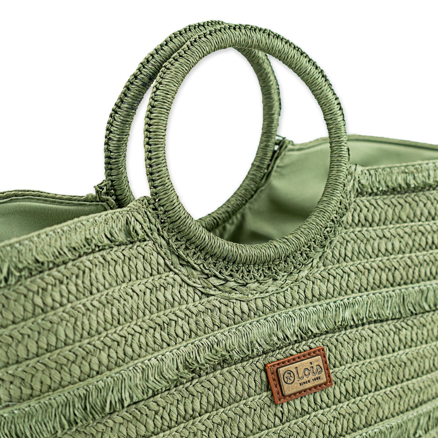 Lois - Bolso Capazo Rafia Mujer Para Playa Ideal Verano. Capazos Mimbre Mujer Estilo Rústico Elegante y Ligero