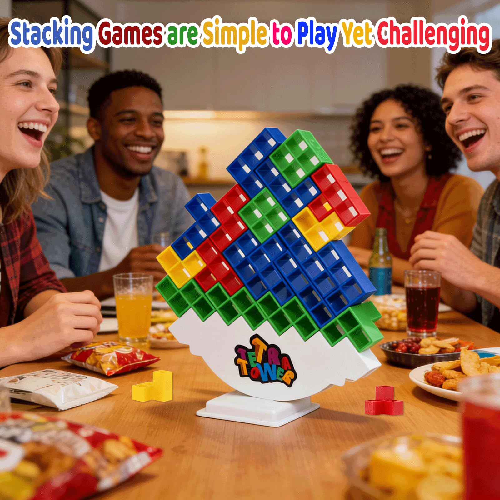 64 Pièce Tetra Tower, Jeu d'Empilage Tetra, Stack Attack, Jouet d'Équilibre pour Adultes, Blocs de Construction, Éducatifs Cadeaux pour Jeux de Famille, Fêtes, Voyages
