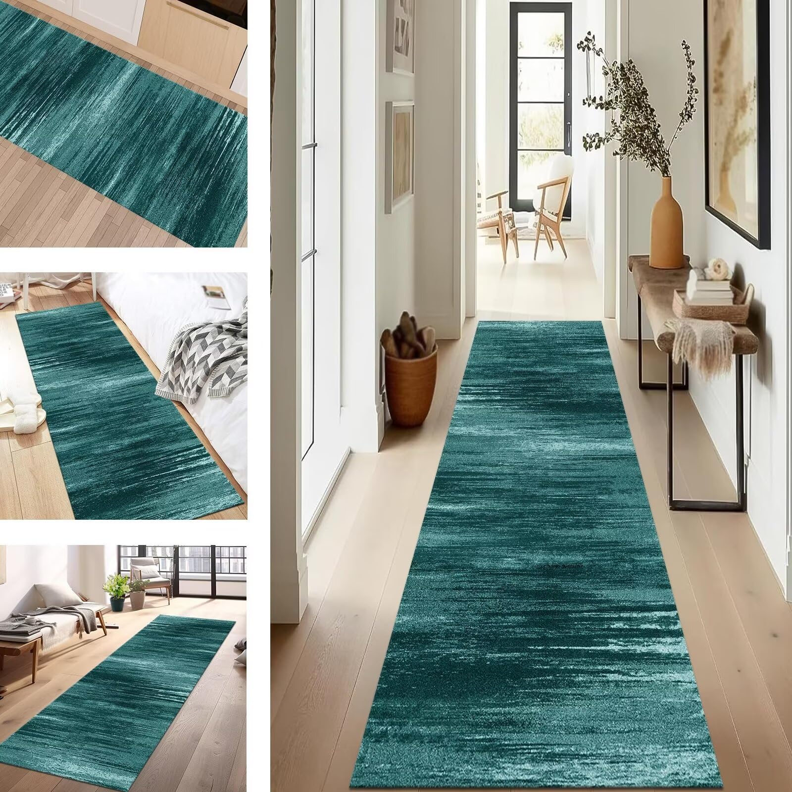 Tapis de couloir long 110x350 anti-salissure tapis entrée lavable cyan