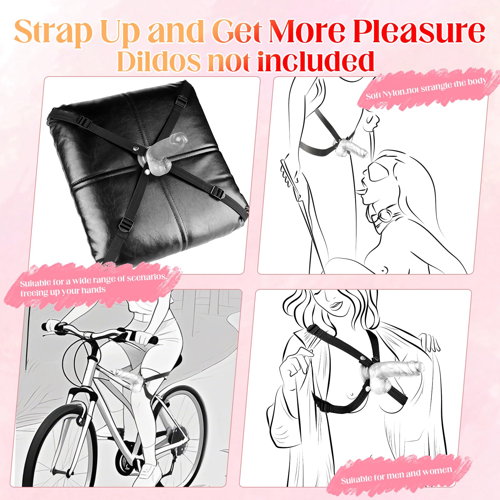 Strap On Dildo Harness, Adult Sex Toys for Women Men Strapon Pegging Dildos, Adjustable Soft Nylon Thorax Strap-on Harness with 2 Size Metal O-Rings, Oral Adult Toy for Lesbian Gay Couples Anal Play