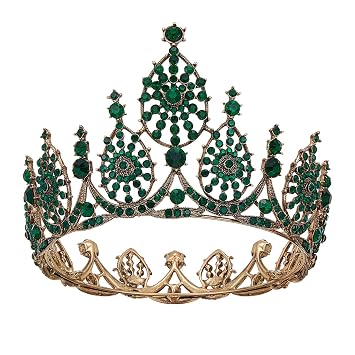 AW BRIDAL Crown for Women Girls, Wedding Tiara for Bride Vintage Queen Headband for Halloween Costume Party Prom Quinceanera Birthday Christmas, Green