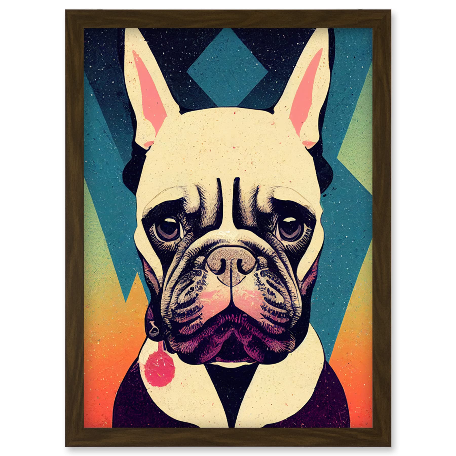 Wee Blue Coo French Bulldog Portrait Geometric Pastel Modern Illustration Artwork Framed Wall Art Print A4