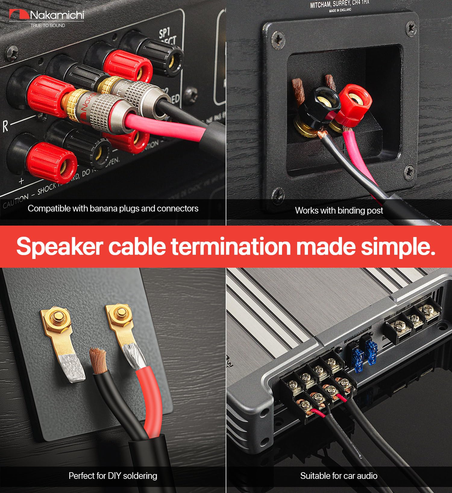 Nakamichi 14/2 (100 pieds) Câble d'enceinte 2 conducteurs en cuivre sans oxygène (OFC), pour installation murale et enterrée (certifié UL CL3), utilisation en extérieur, noir (14AWG / 100ft / 30,48m)